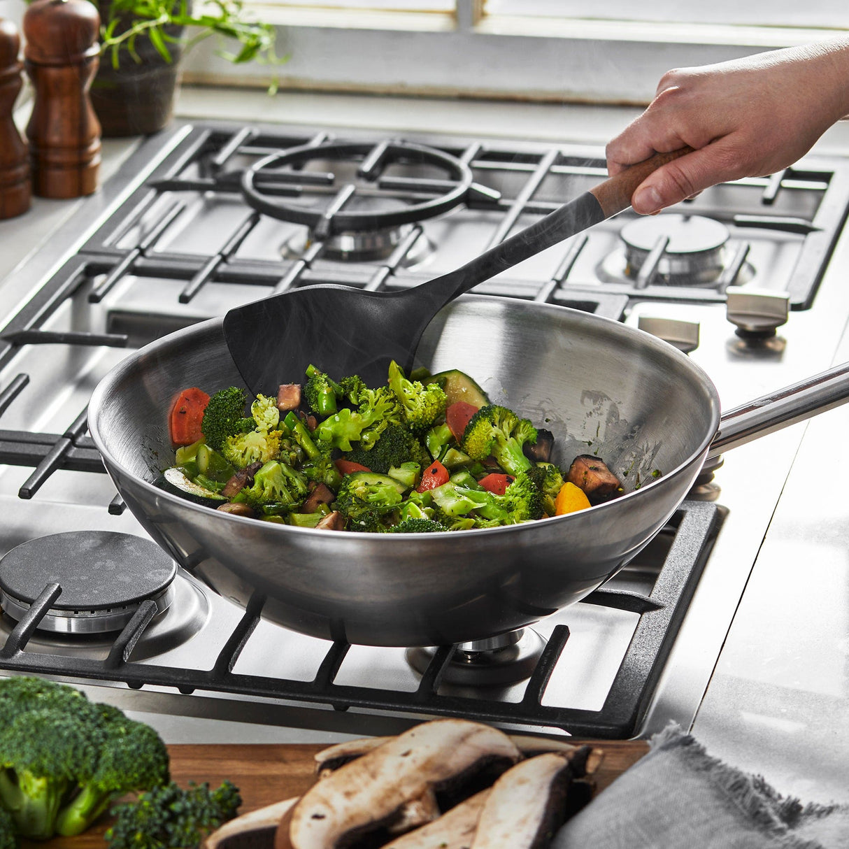 Staub Silicone Wok Turner, BPA-Free Cooking Utensil with Wood Handle