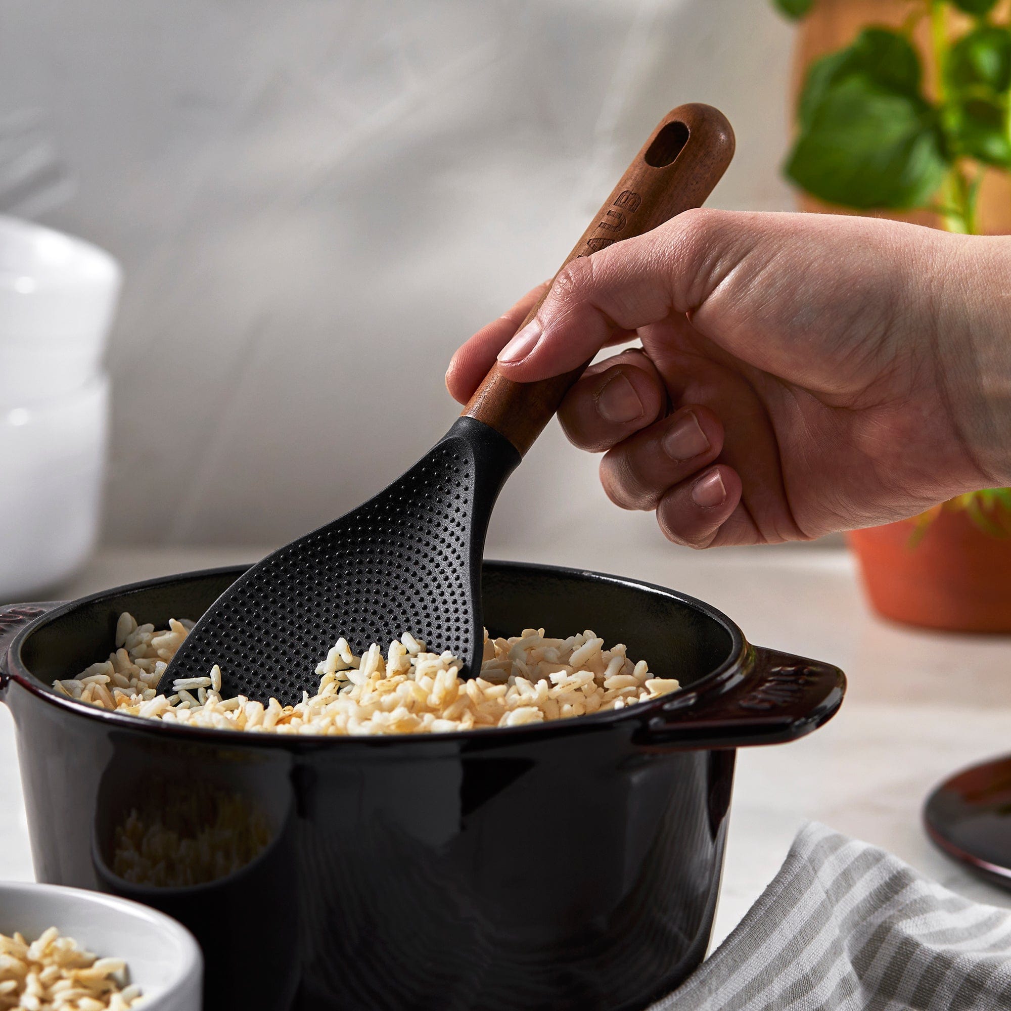 Staub Silicone Rice Spoon, BPA-Free Cooking Utensil with Wood Handle