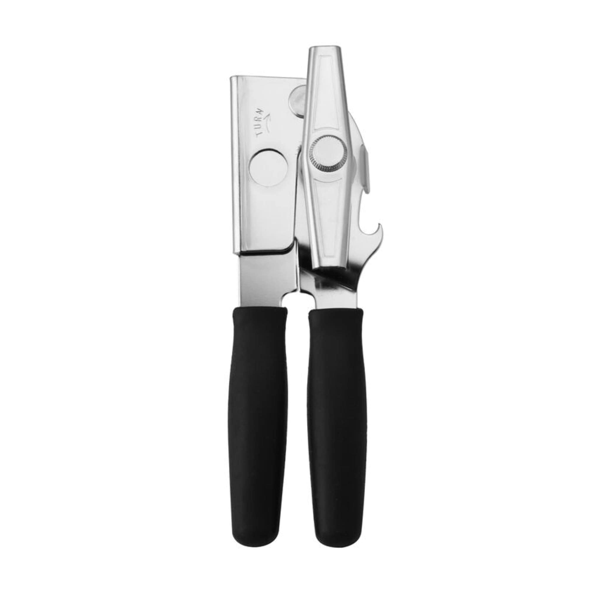 Swing-A-Way Portable Can Opener, Handle for Optimal Comfort, Built-in Bottle Opener, Black