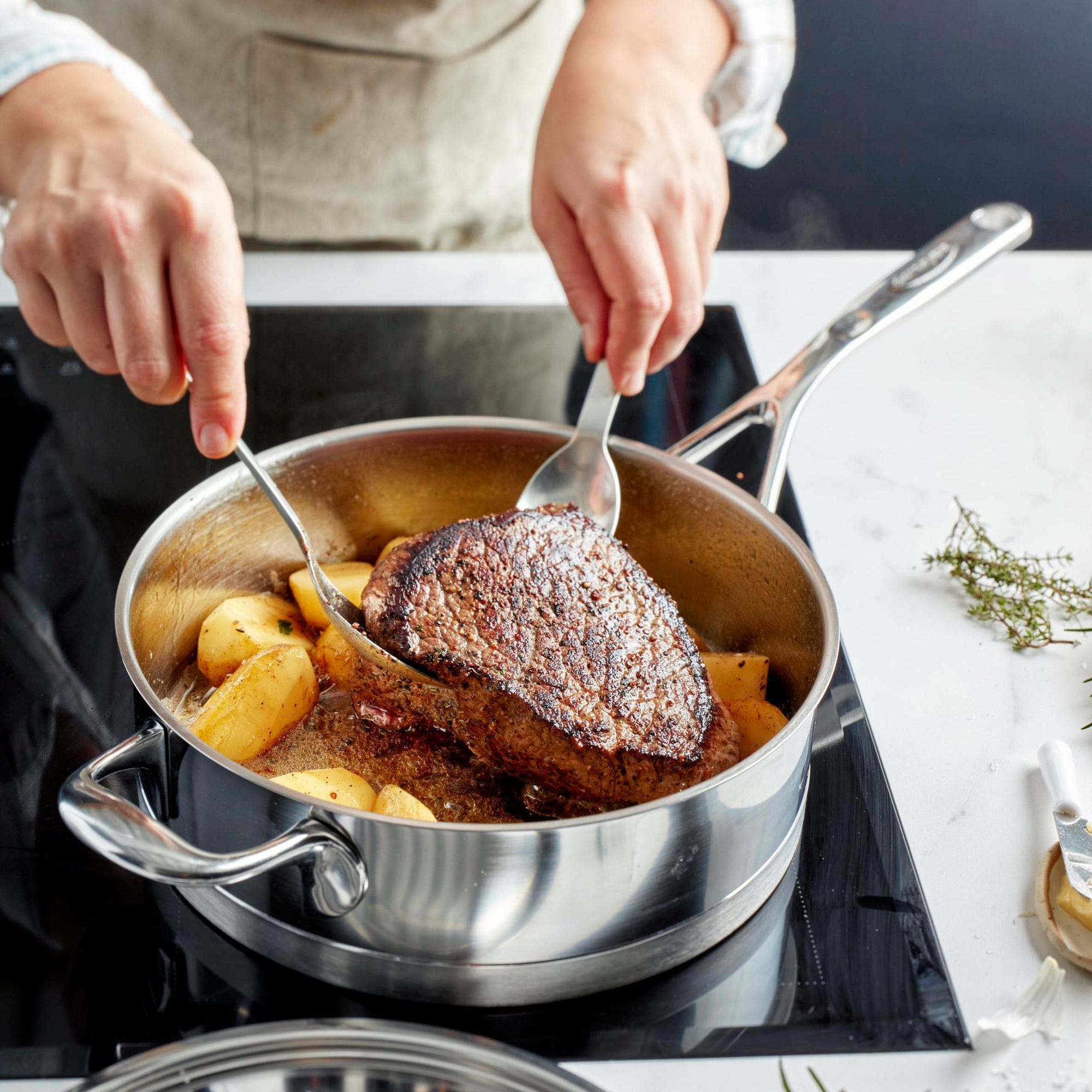 Demeyere Atlantis 5.1-qt Stainless Steel Saute Pan with Helper Handle