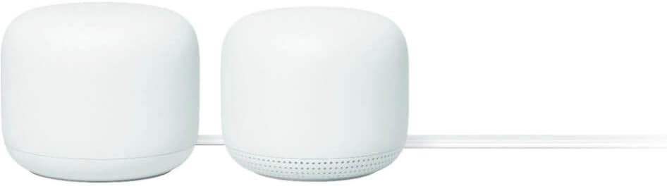 Google Nest WiFi Router with 1 Point, Mesh Wi-Fi Extender, Smart Speaker, Works with Google Home, 3800 Sq. Ft. Coverage Area, 2-Pack, Snow