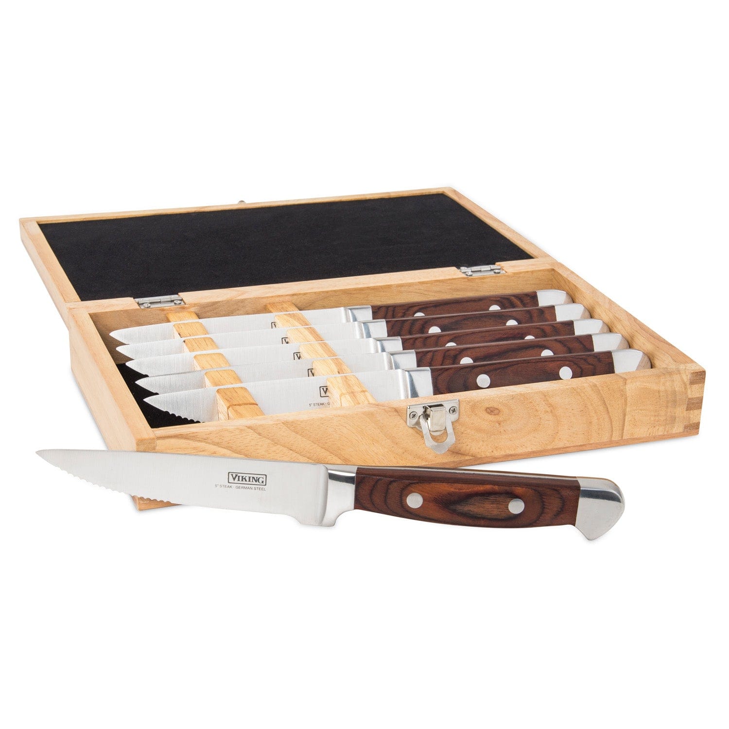 Viking German Steel Steakhouse 6-pc Steak Knife Set with Commemorative Box, Red Pakkawood