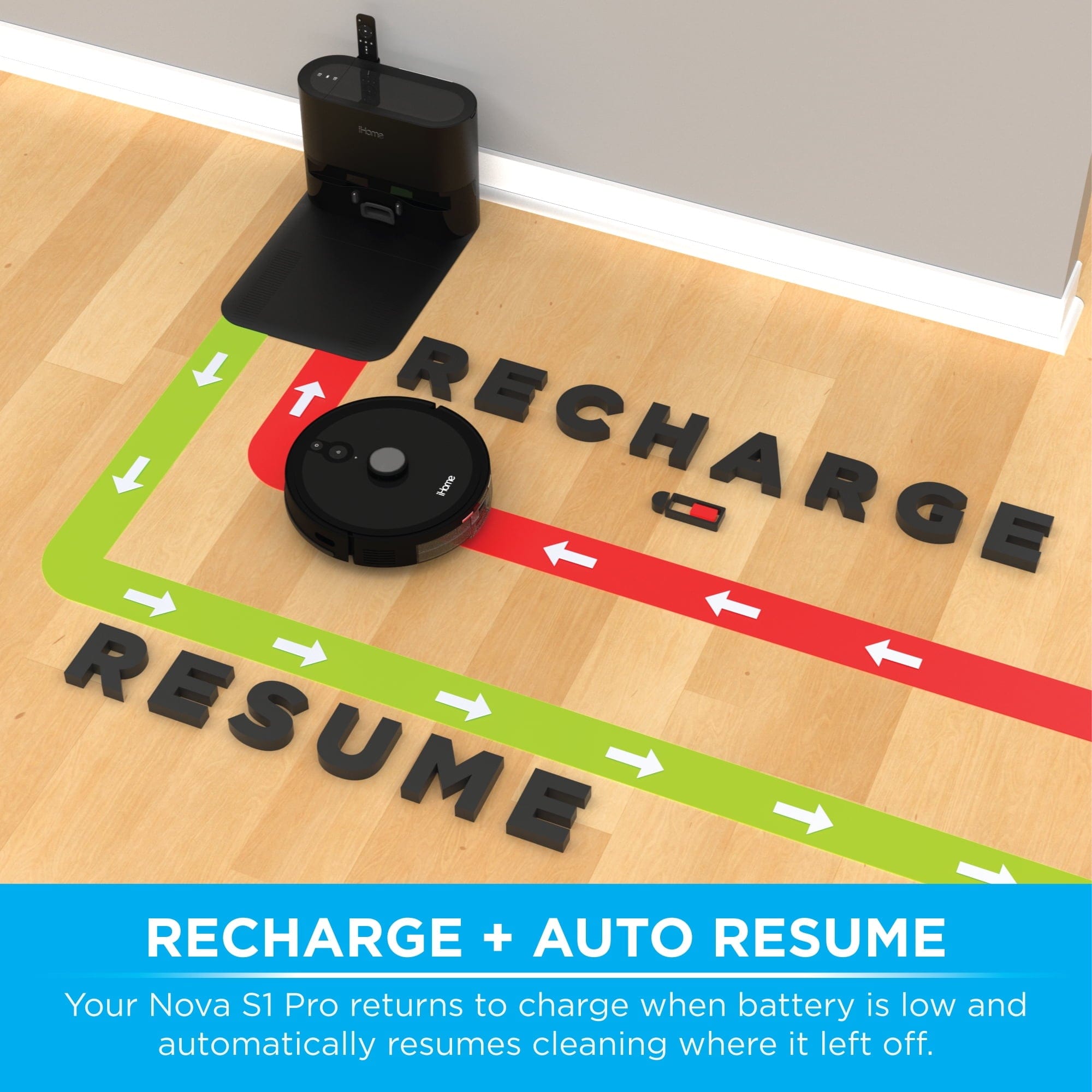 iHome AutoVac Nova S1 Pro Self Empty Robot Vacuum, LIDAR Mapping, 150 Min Runtime, Black