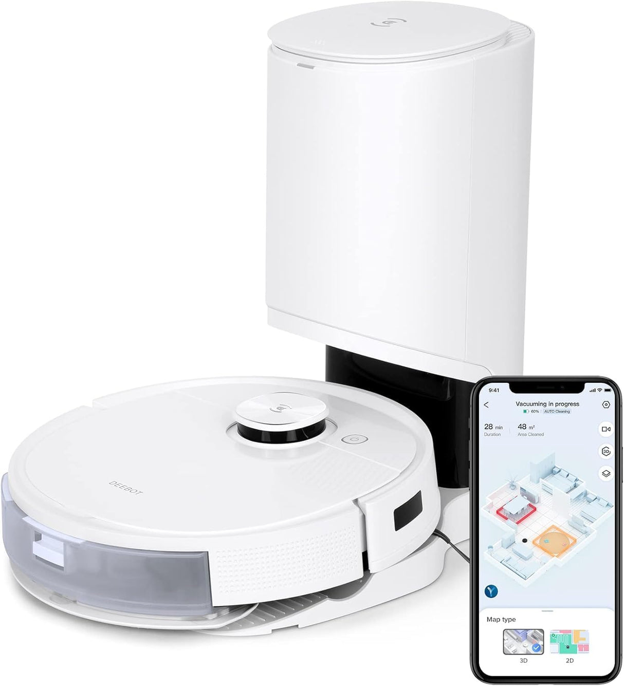 Ecovacs Deebot Teo+ Robot Vacuum & Mop Combo, Auto-Empty, 3000Pa, OZMO Pro 2.0, Built-In Air Freshener, White - Certified Refurbished