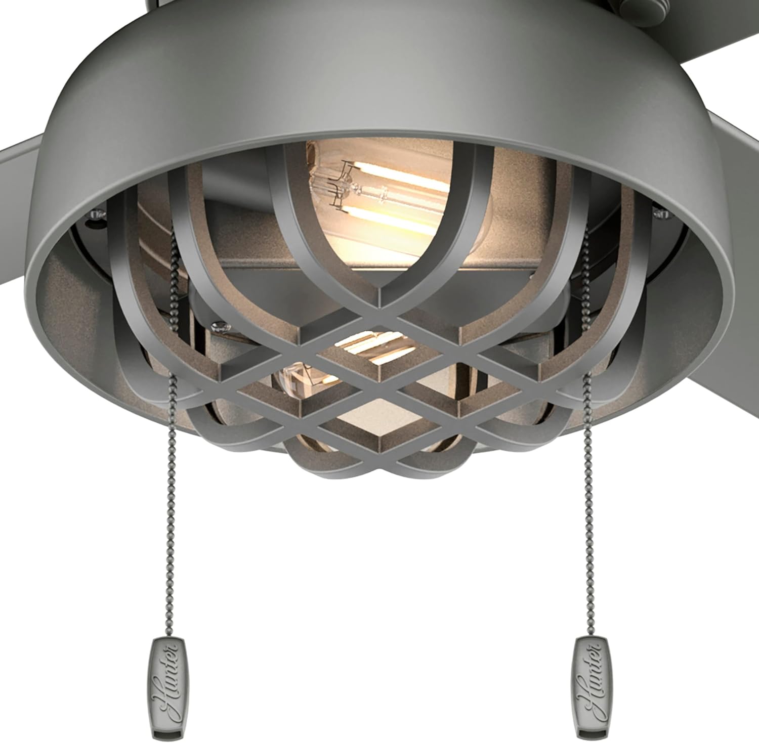 Hunter Fans 52" Spring Mill Indoor Outdoor Industrial Cage Style Ceiling Fan with Edison LED Light & Pull Chain, Matte Silver