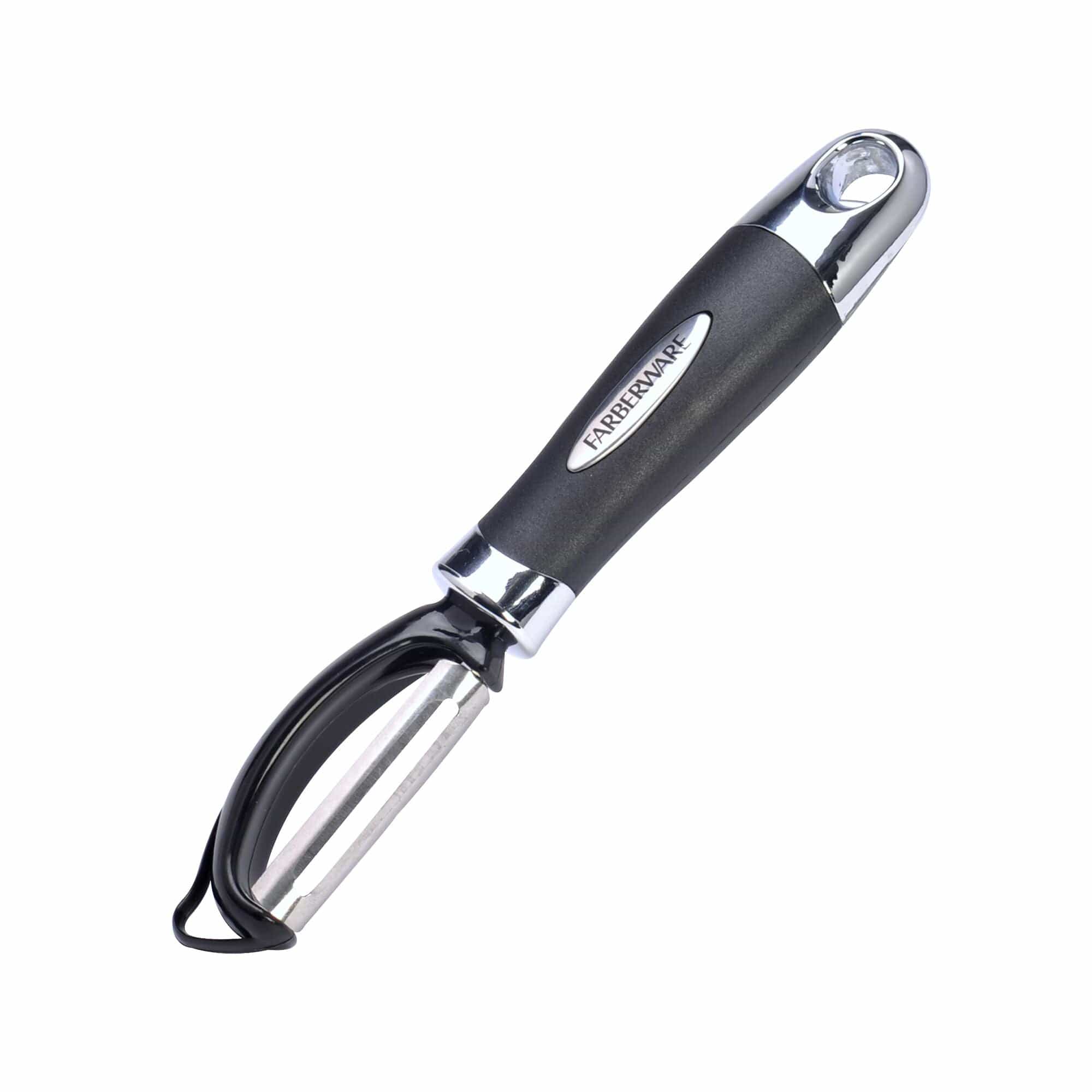 Farberware Euro Peeler, Kitchen Essential for Peeling of Produce, Chocolate + Cheeses, Hang-Hole for Easy Storage, Dishwasher Safe, Black