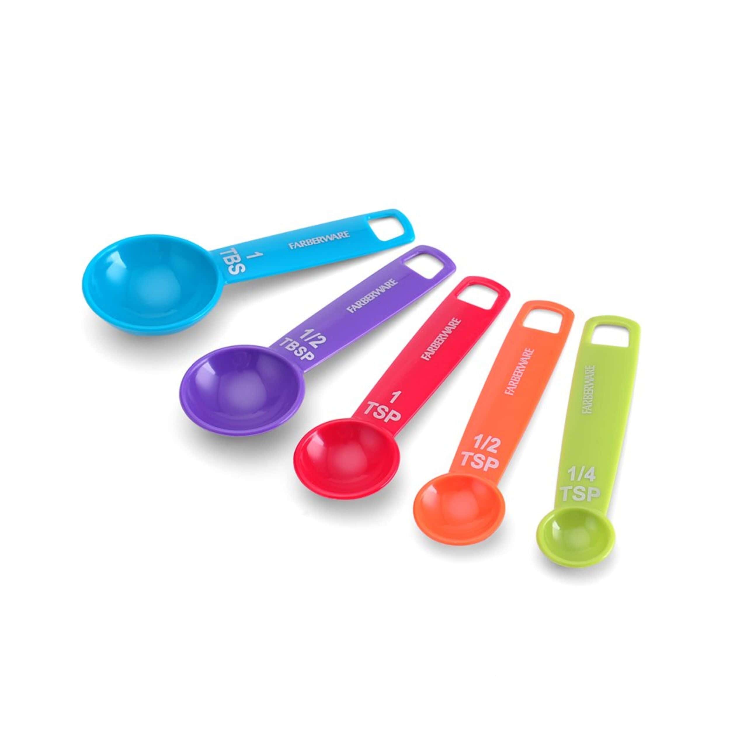 Farberware Set of 5 Measuring Spoons, Both Wet and Dry Ingredients, Detachable Ring for Storage, Dishwasher Safe
