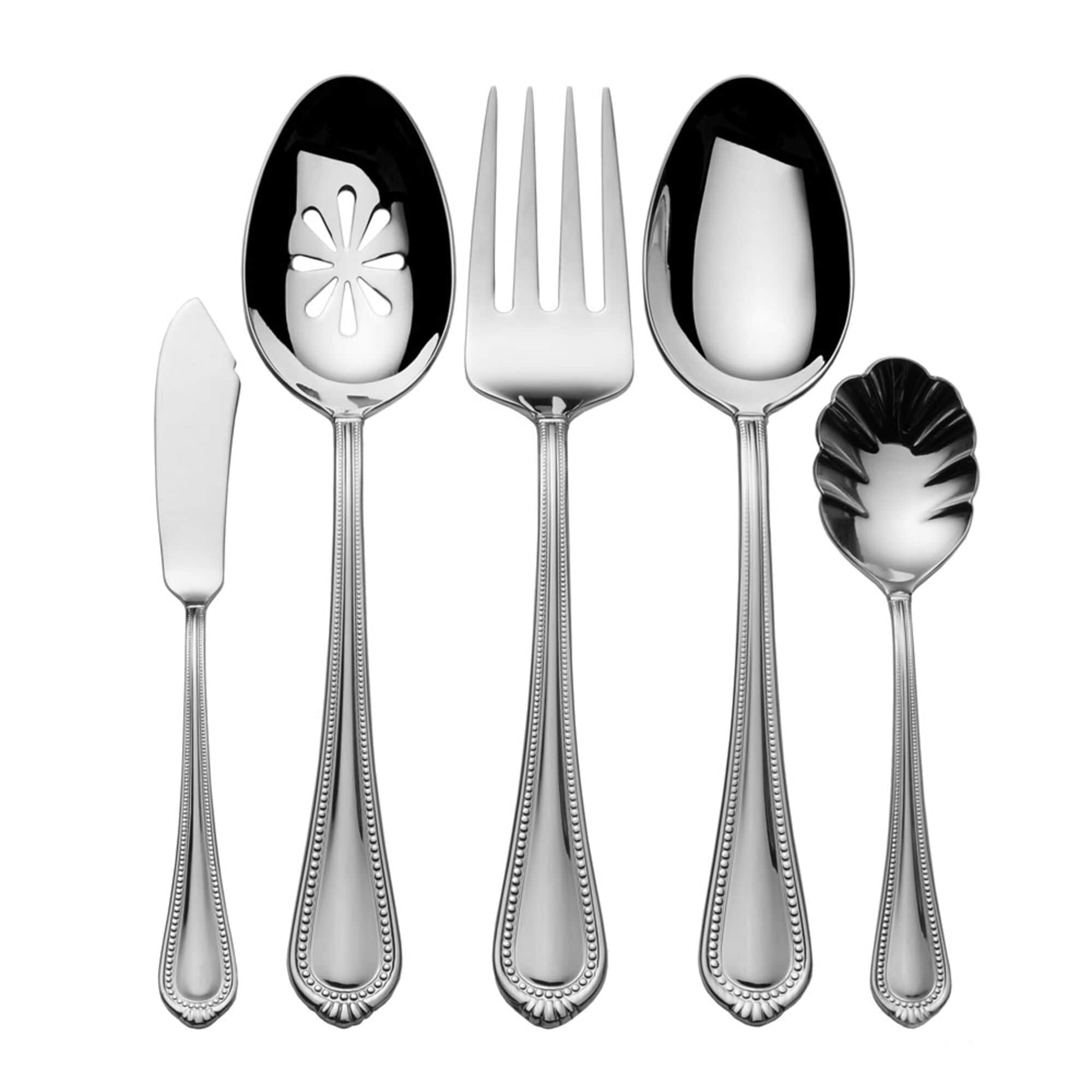 Mikasa Regent Bead 65-Piece 18/10 Stainless Steel Flatware Set with Serving Utensil Set, Service for 12