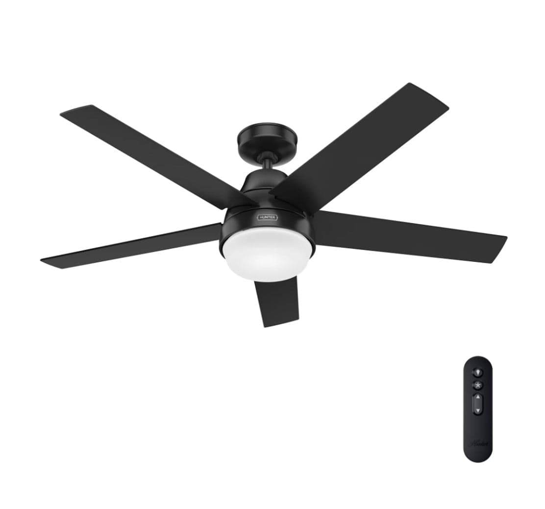 Hunter Fans 52" Aerodyne SureSpeed SimpleConnect Smart Ceiling Fan with LED Light + Remote, Matte Black