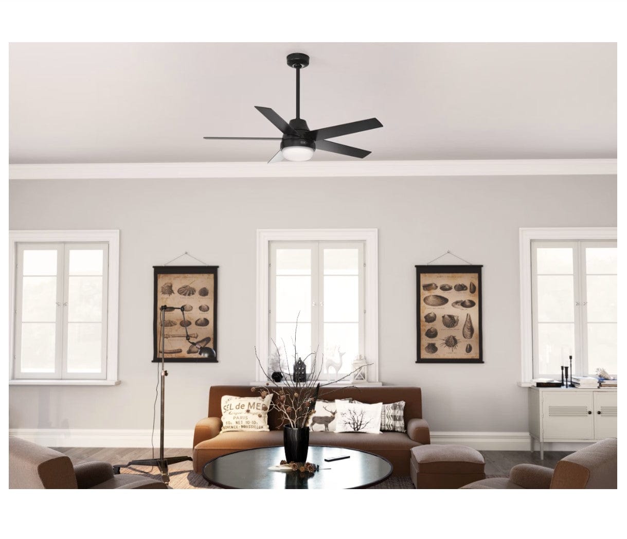 Hunter Fans 52" Aerodyne SureSpeed SimpleConnect Smart Ceiling Fan with LED Light + Remote, Matte Black
