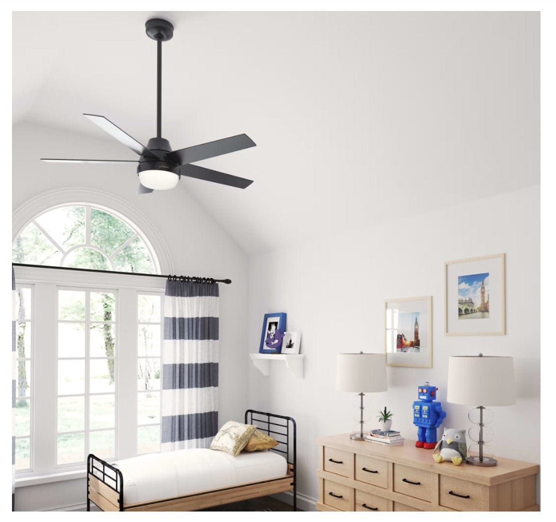 Hunter Fans 52" Aerodyne SureSpeed SimpleConnect Smart Ceiling Fan with LED Light + Remote, Matte Black