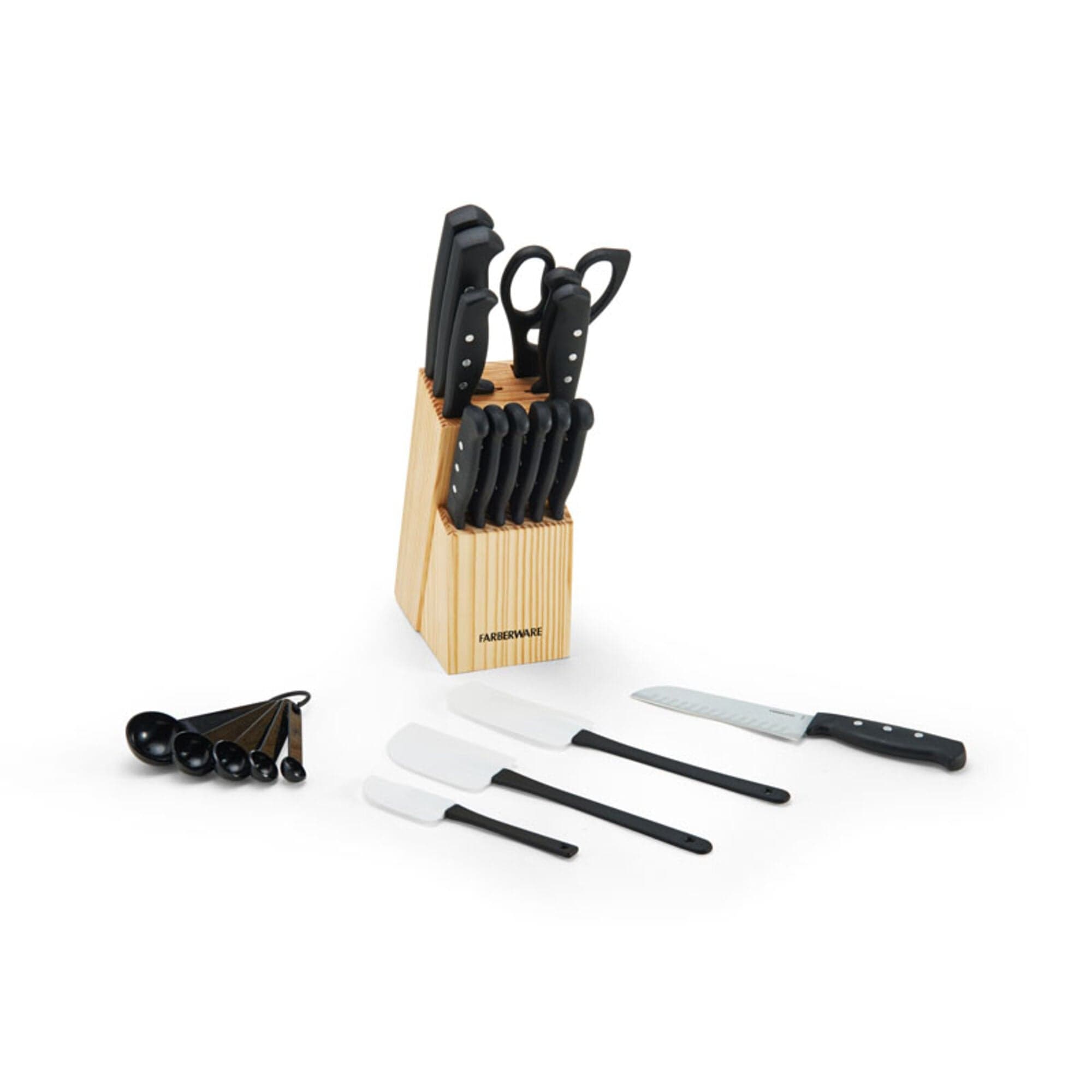 Farberware 22-Piece Never Needs Sharpening Triple Rivet High-Carbon Stainless Steel Knife Block Set, Black
