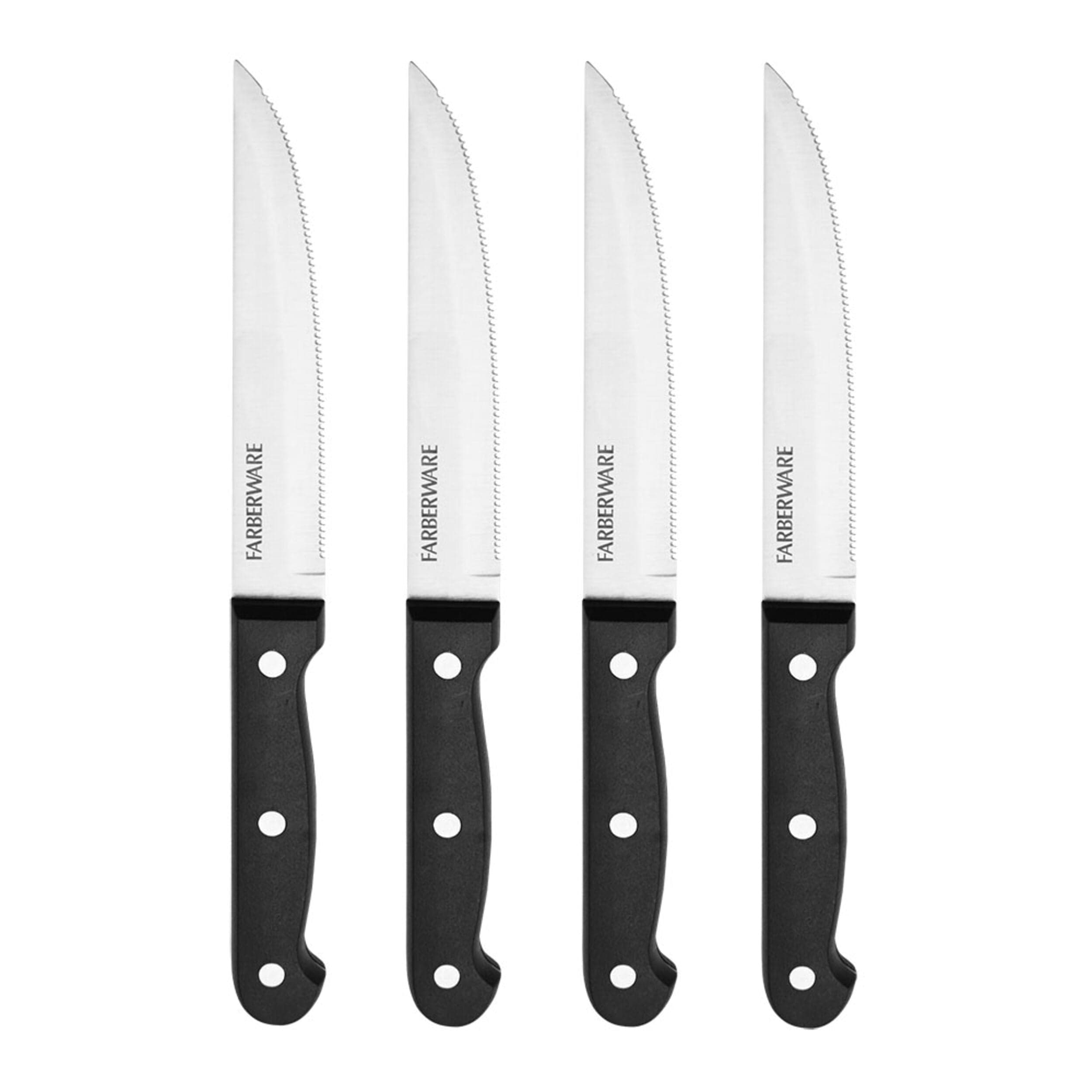 Farberware Full-Tang Triple Rivet 'Never Needs Sharpening' Stainless Steel Steak Knife Set, 4 Piece, Black