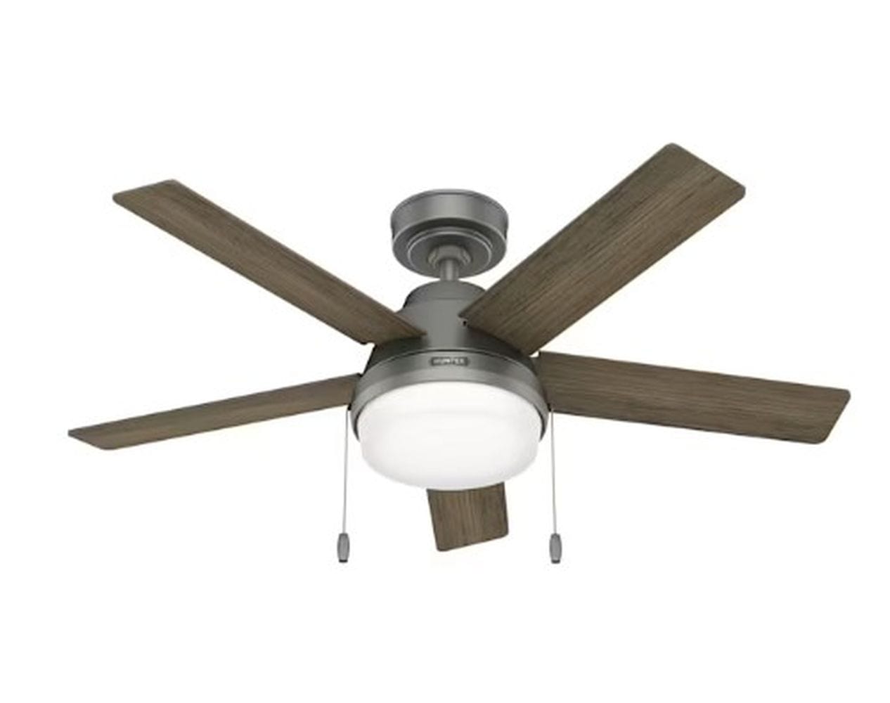 Hunter Fans 44" Locke Ceiling Fan with LED Light, Pull Chain Control, Matte Silver, Warm Grey Oak Blades