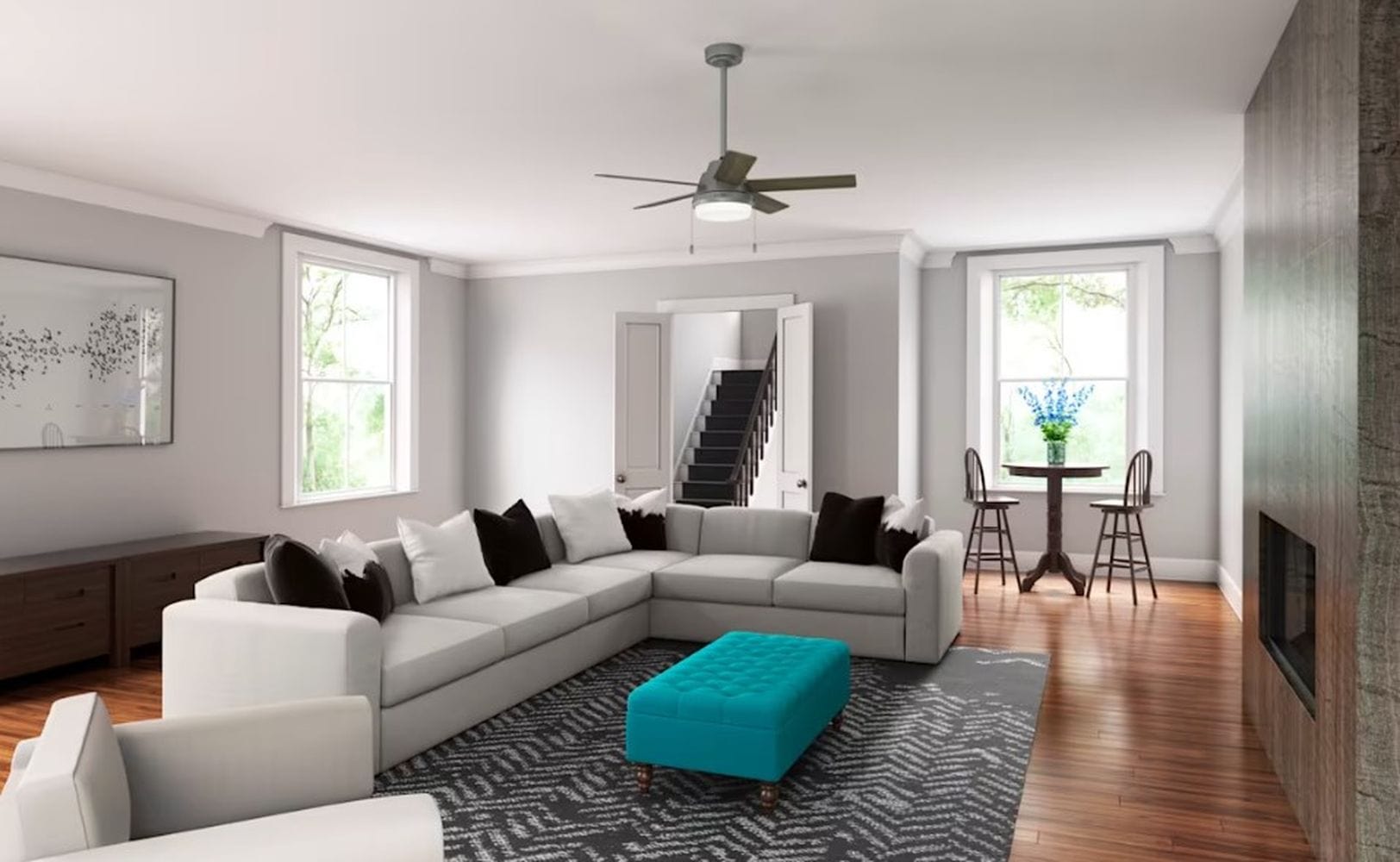 Hunter Fans 44" Locke Ceiling Fan with LED Light, Pull Chain Control, Matte Silver, Warm Grey Oak Blades