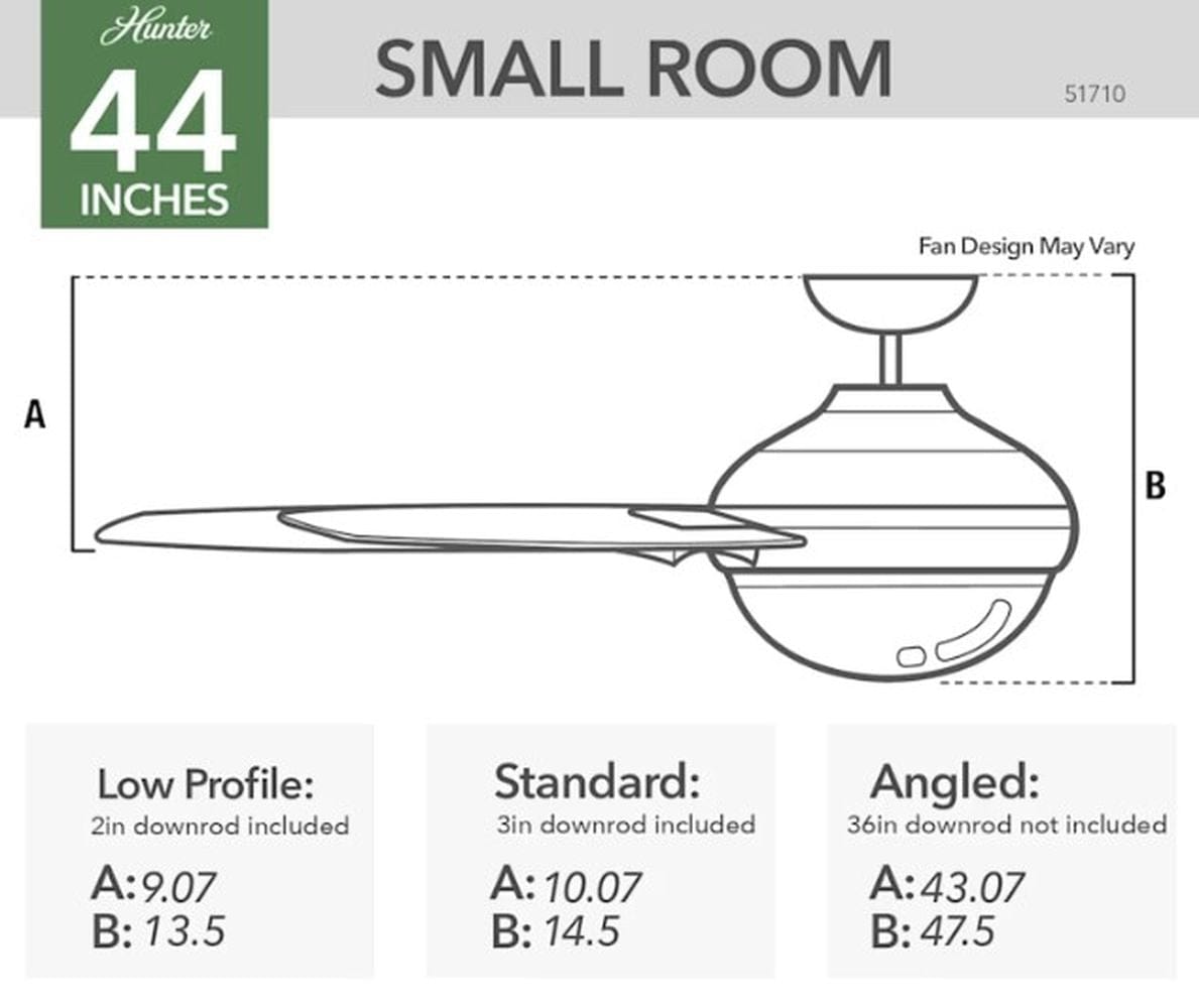 Hunter Fans 44" Locke Ceiling Fan with LED Light, Pull Chain Control, Matte Silver, Warm Grey Oak Blades