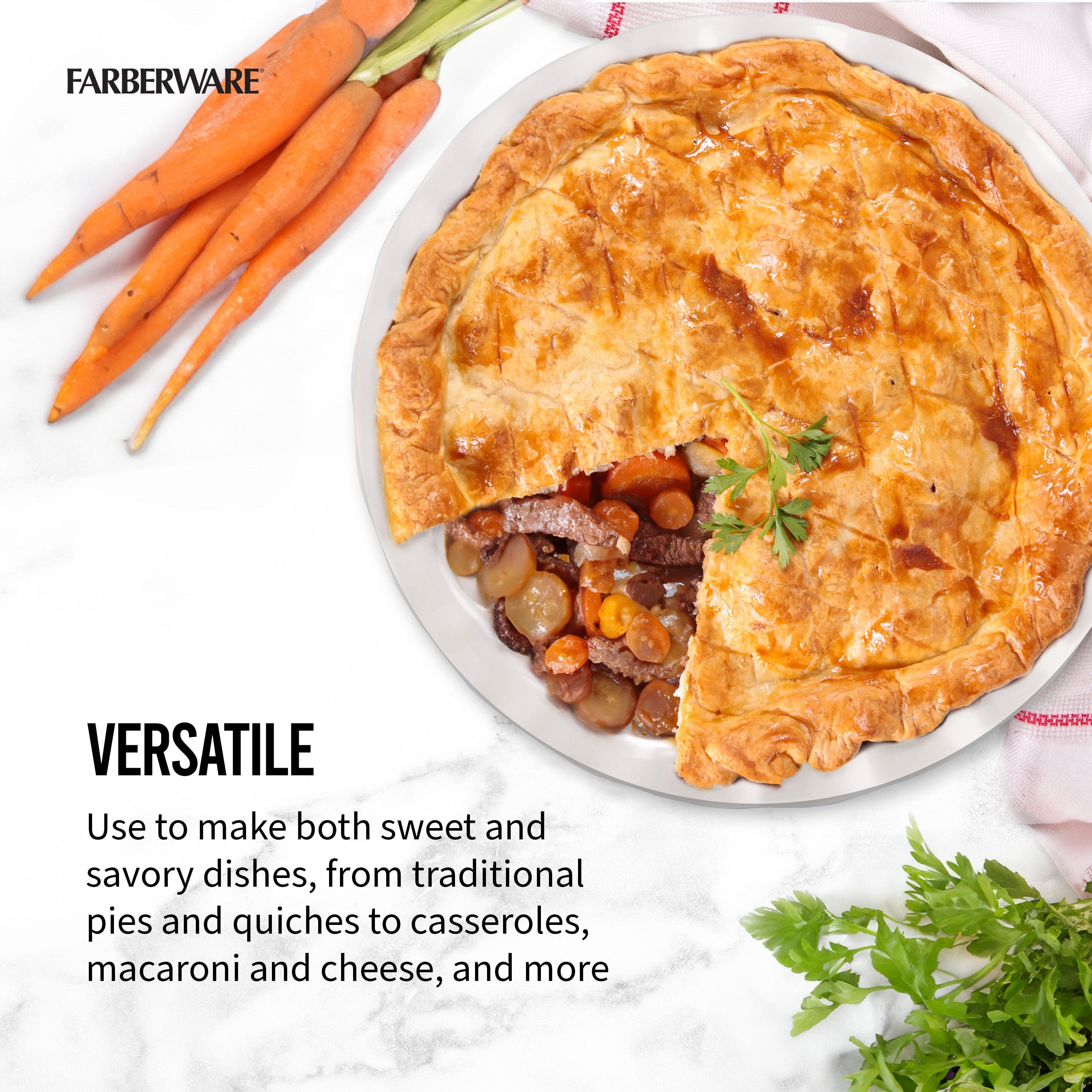 Farberware Bakers Advantage Durable Stoneware Ceramic Pie Dish, Ideal for Sweet + Savory Dishes, 10 Inch, Teal