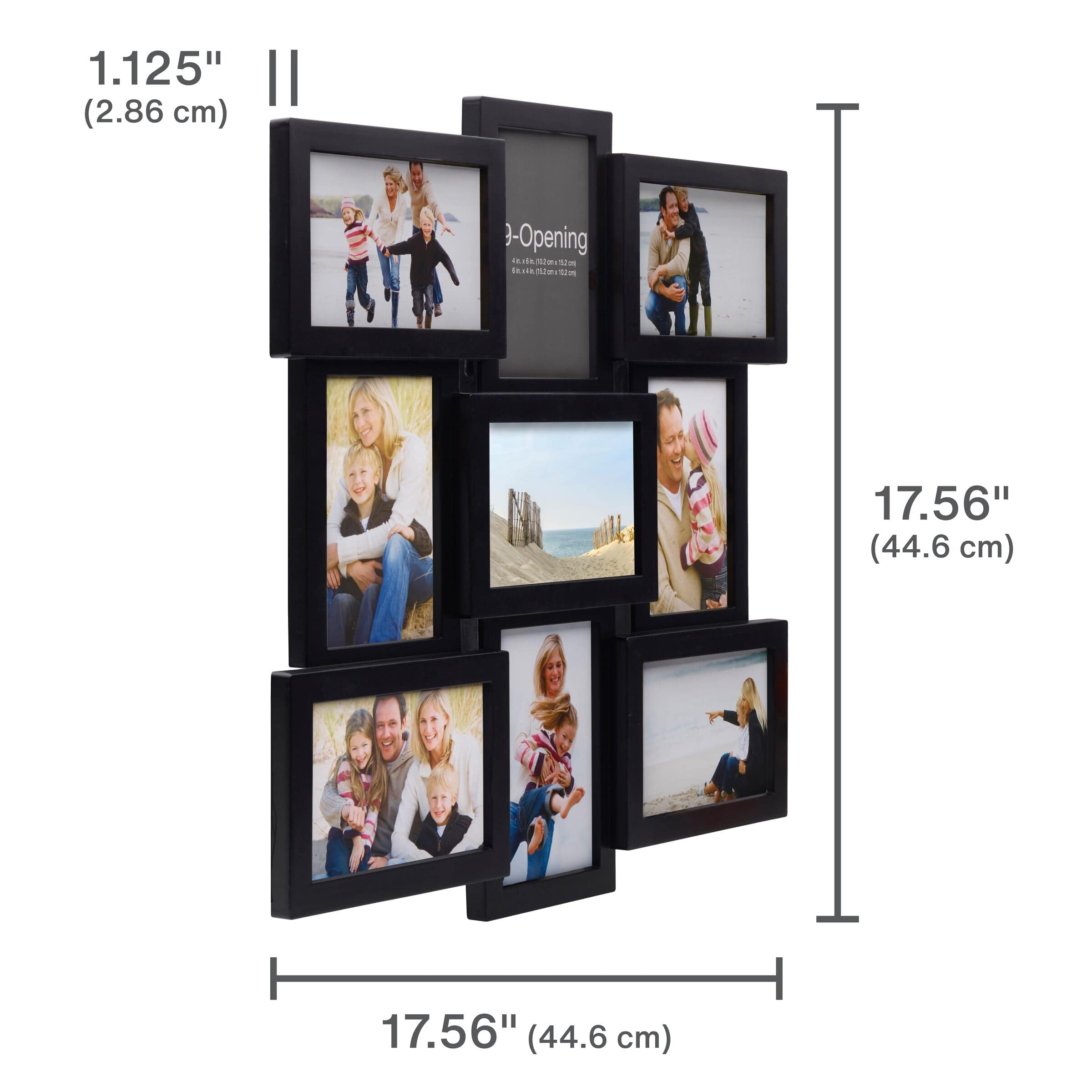 Melannco 18 x 18 Inch 9 Opening Photo Collage Frame, Displays Four 4x6 and Five 6x4 Inch Photos, Black
