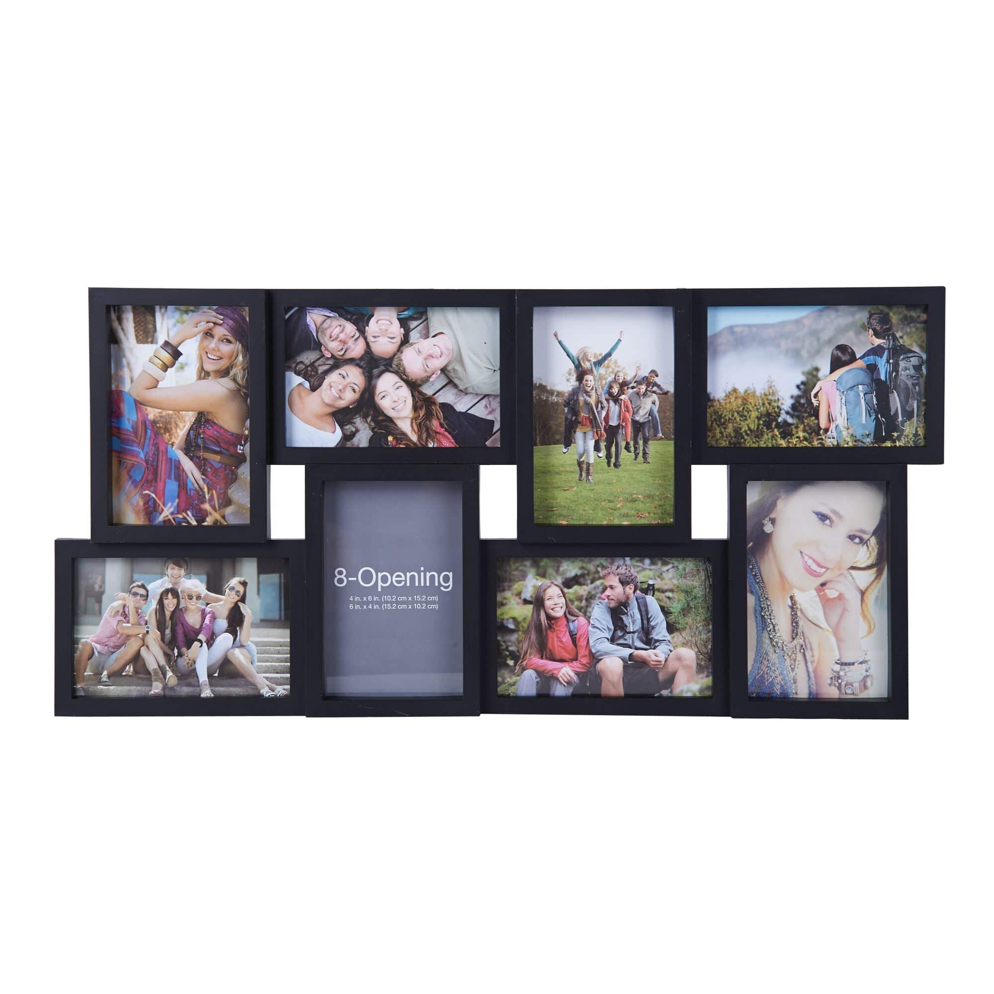 Melannco 24 x 12 Inch 8 Opening Photo Collage Frame, Displays Four 4x6 and Four 6x4 Inch Photos, Black