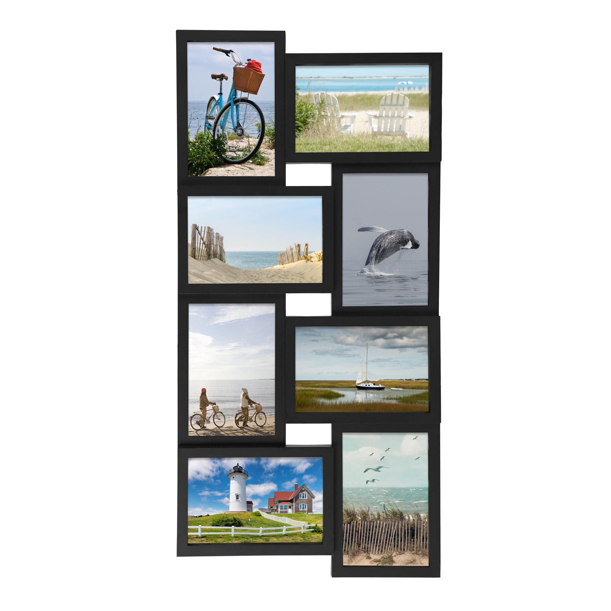 Melannco 24 x 12 Inch 8 Opening Photo Collage Frame, Displays Four 4x6 and Four 6x4 Inch Photos, Black