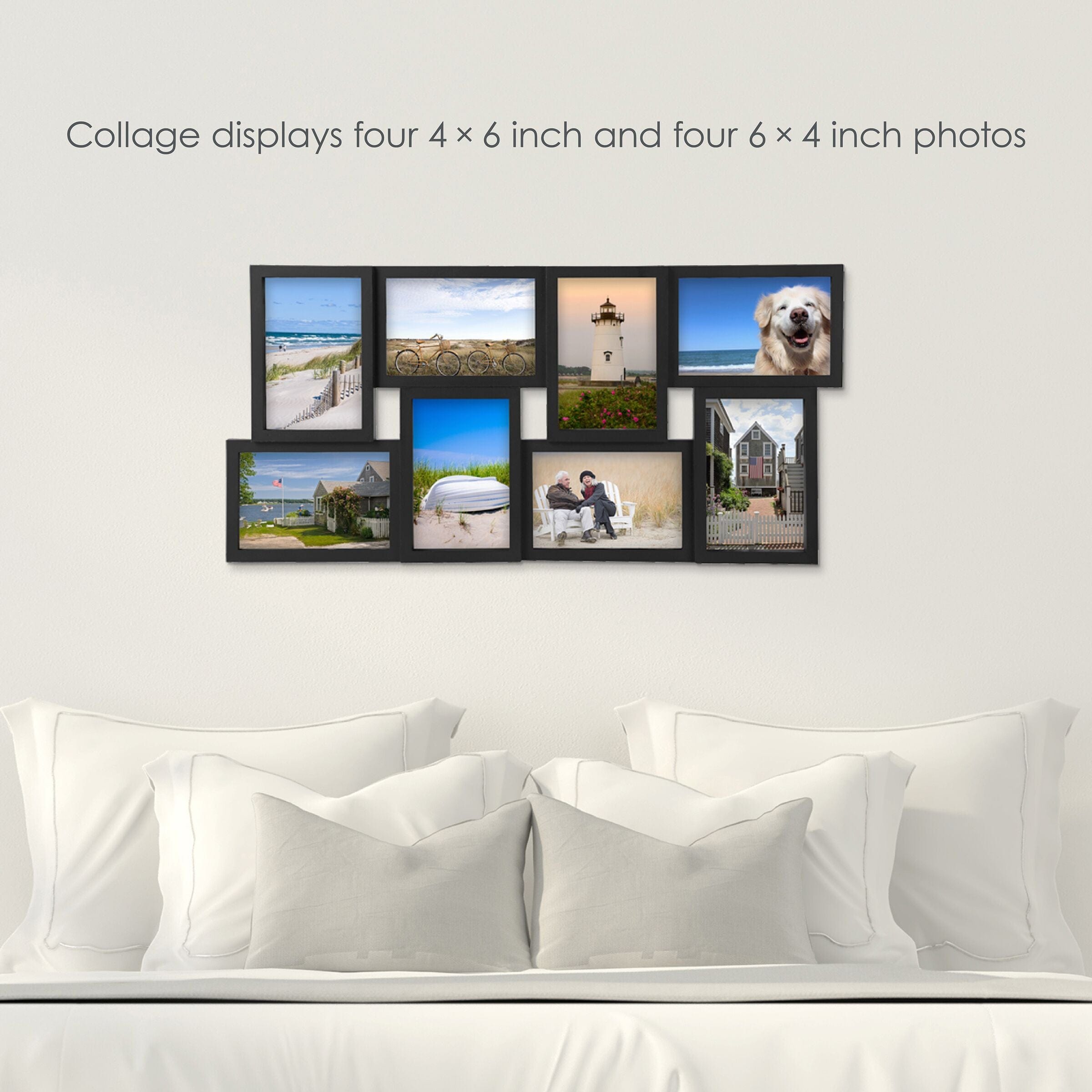Melannco 24 x 12 Inch 8 Opening Photo Collage Frame, Displays Four 4x6 and Four 6x4 Inch Photos, Black