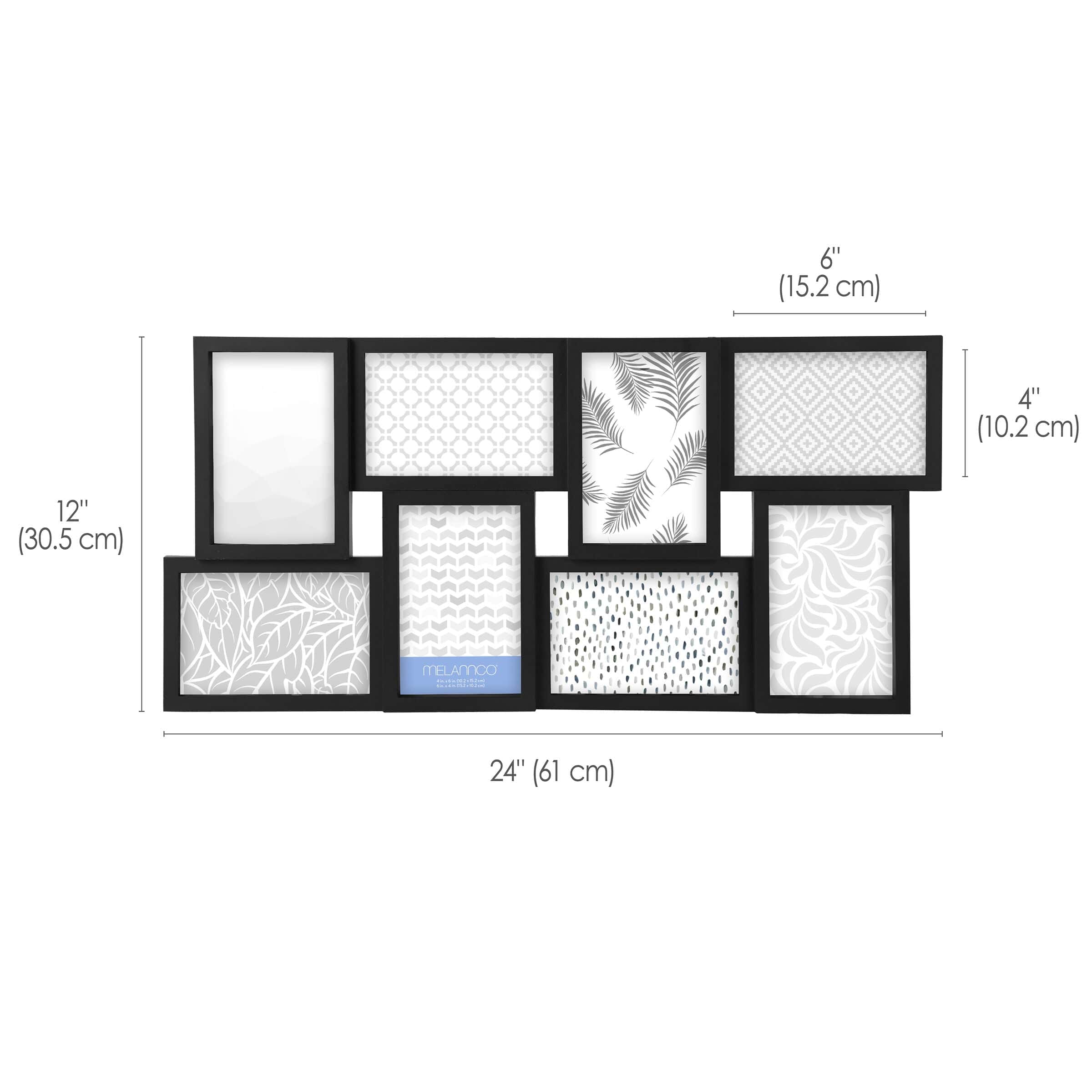 Melannco 24 x 12 Inch 8 Opening Photo Collage Frame, Displays Four 4x6 and Four 6x4 Inch Photos, Black