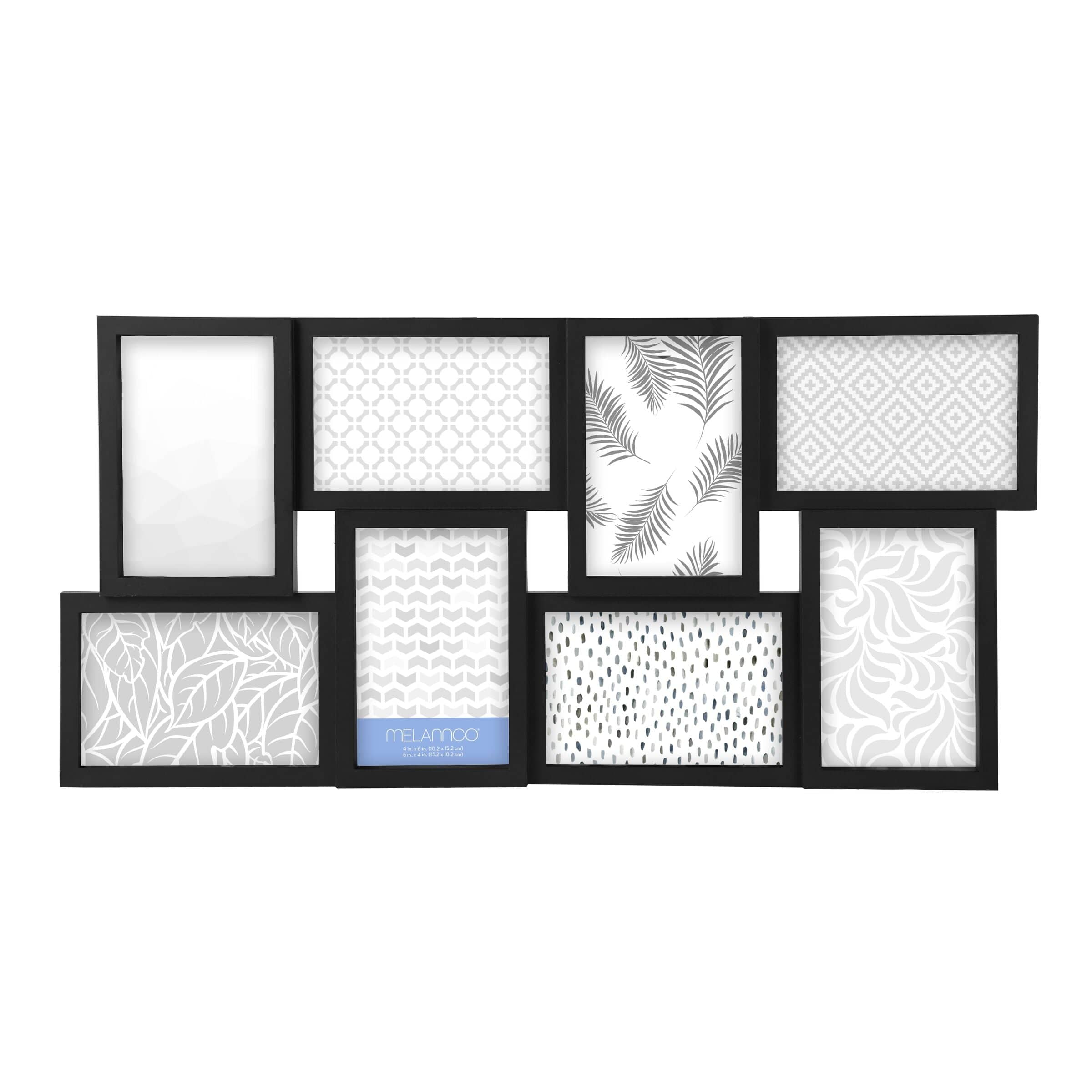 Melannco 24 x 12 Inch 8 Opening Photo Collage Frame, Displays Four 4x6 and Four 6x4 Inch Photos, Black