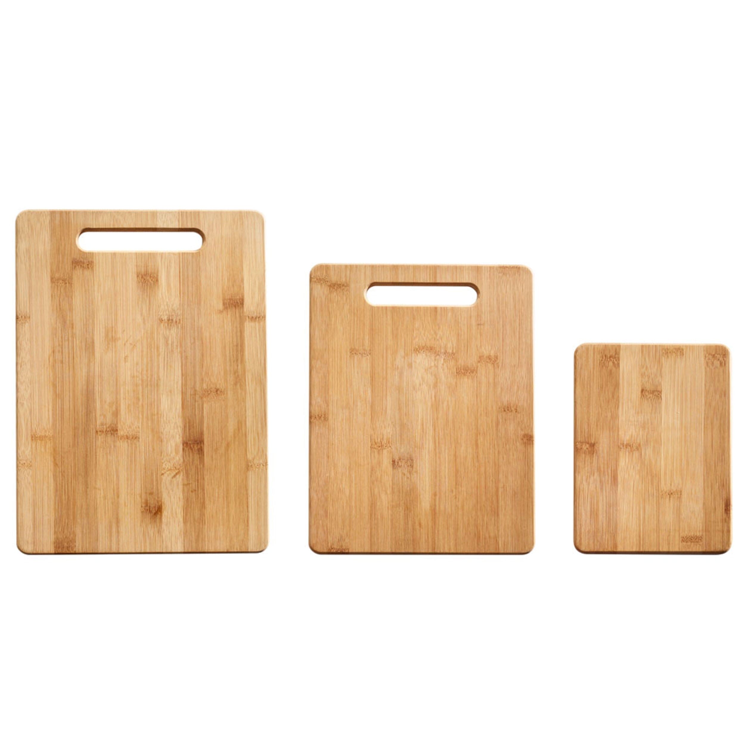 Farberware 3-Piece Wood Cutting Board Set, Reversible for Meal Prep + Serving, Charcuterie Boards, Built-in Handles, Set of 3, Bamboo