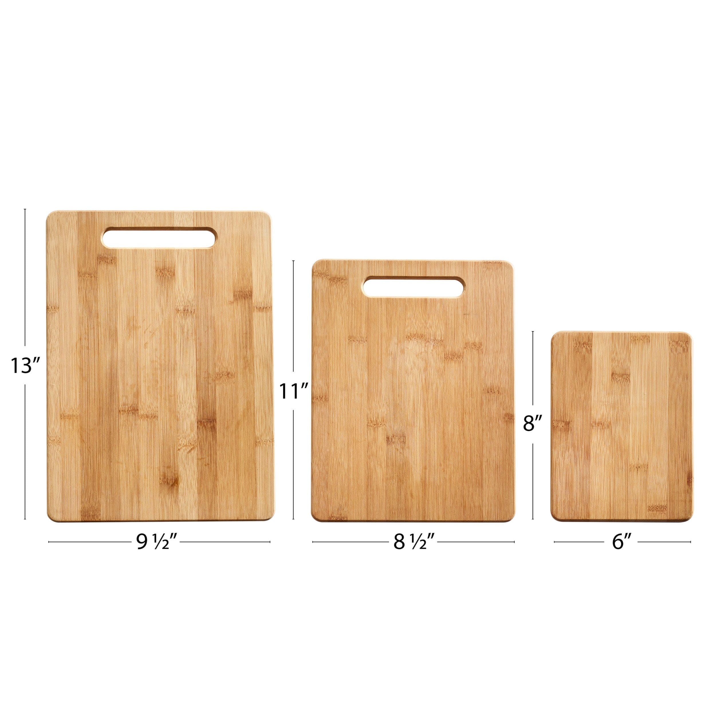 Farberware 3-Piece Wood Cutting Board Set, Reversible for Meal Prep + Serving, Charcuterie Boards, Built-in Handles, Set of 3, Bamboo