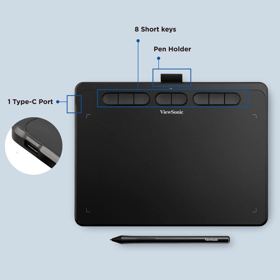 ViewSonic 10" Graphics Tablet, 8192 Pressure Pen, ±60° Tilt, Portable for Students/Creators, Mac/Windows Compatible