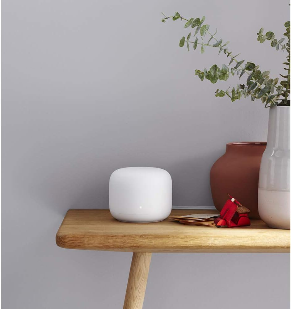 Google Nest WiFi Router with 1 Point, Mesh Wi-Fi Extender, Smart Speaker, Works with Google Home, 3800 Sq. Ft. Coverage Area, 2-Pack, Snow