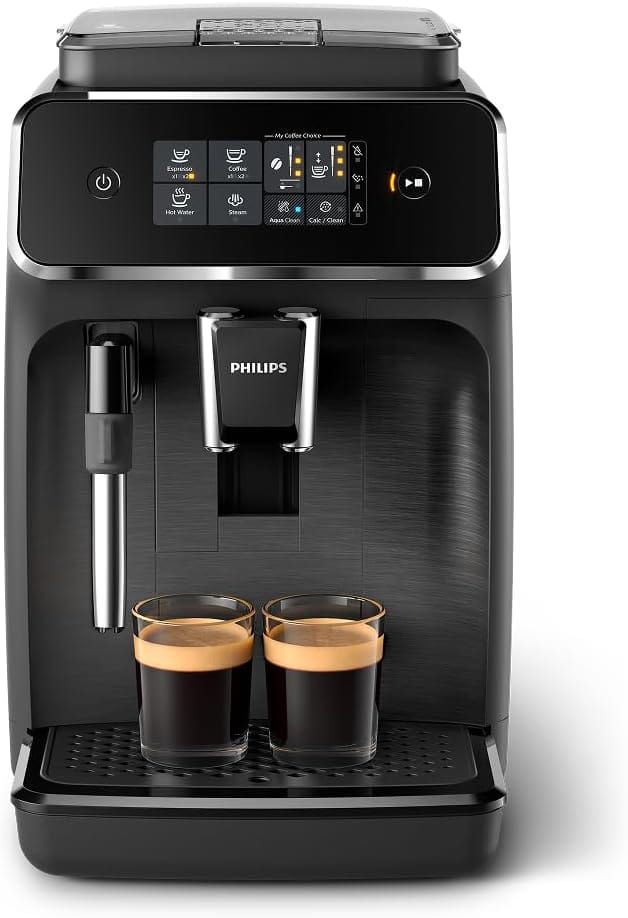 Philips 2200 Series Fully Automatic Espresso Machine, Classic Milk Frother, 2 Coffee Types, Ceramic Grinder, AquaClean Filter, Black