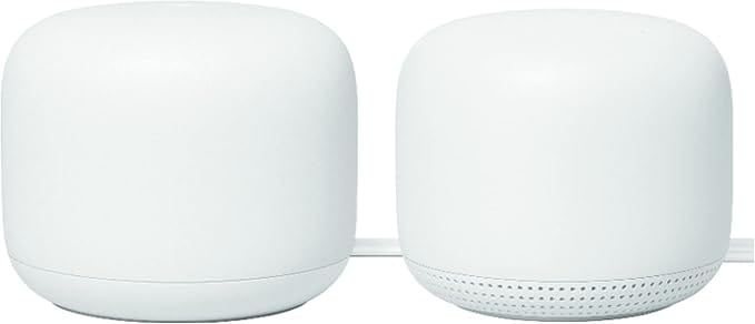 Google Nest Wi-Fi AC2200 Mesh Router with Google Assistant, Smart Tech, 3800 Sq. Ft. Coverage Area, 2-Pack, Snow - Refurbished