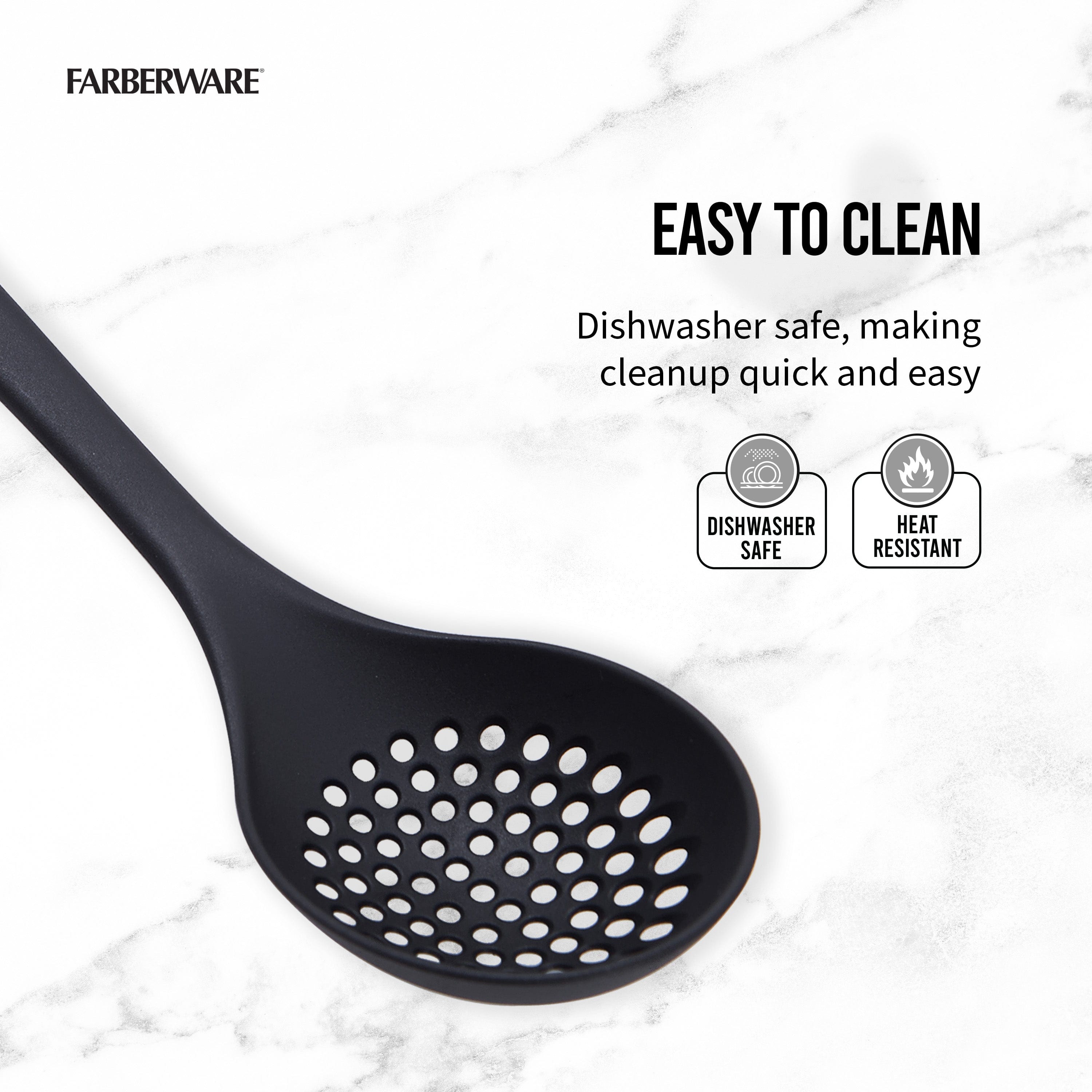 Farberware Slotted Spoon for Draining Liquids and Oils While Cooking and Serving, Heat Resistant, Safe on All Cookware, Dishwasher Safe