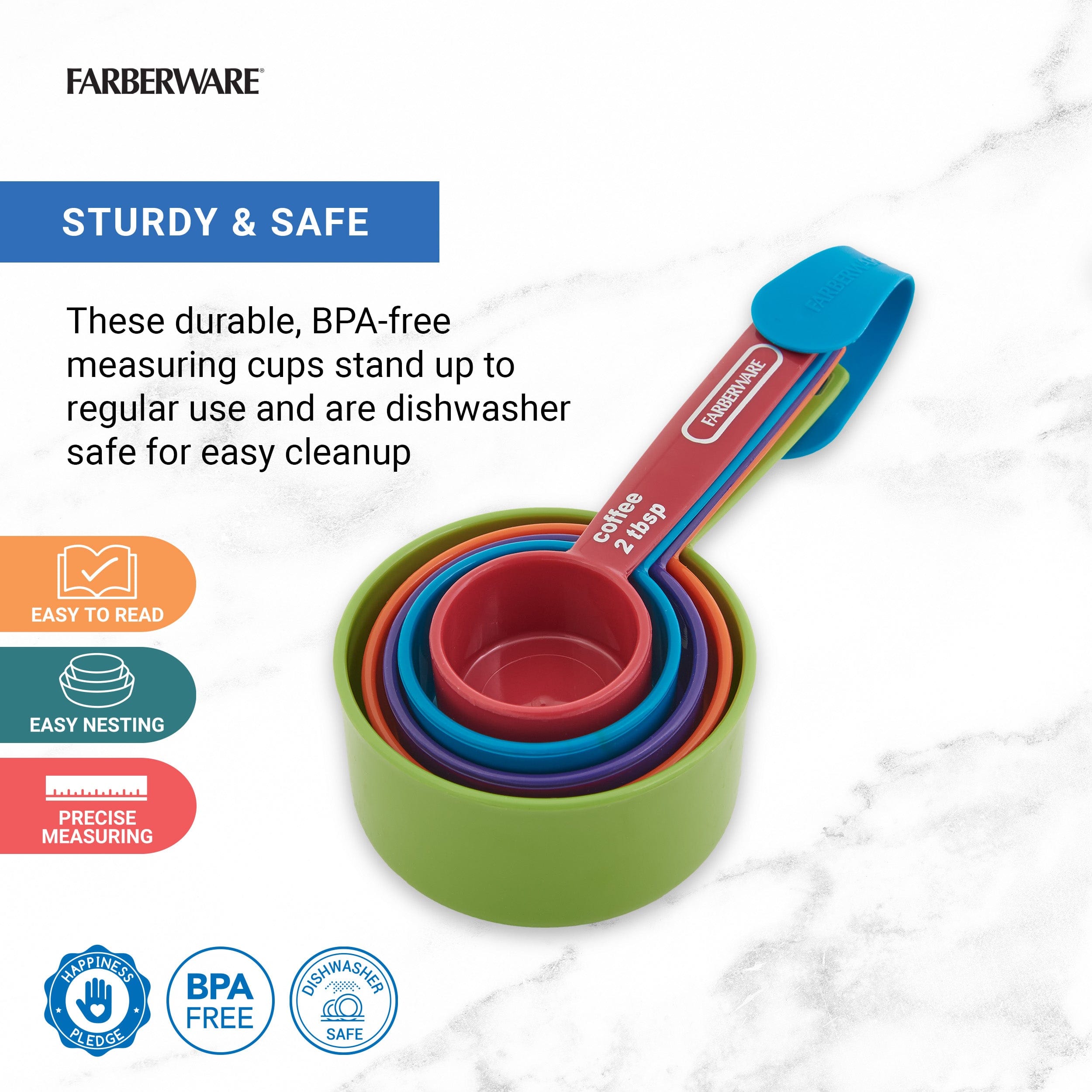 Farberware Professional Plastic Measuring Cups with Coffee Spoon, Set of 5, Colors may vary