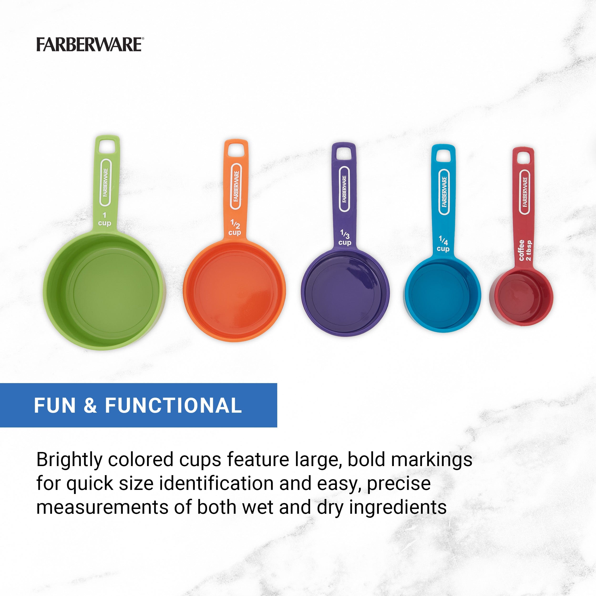 Farberware Professional Plastic Measuring Cups with Coffee Spoon, Set of 5, Colors may vary