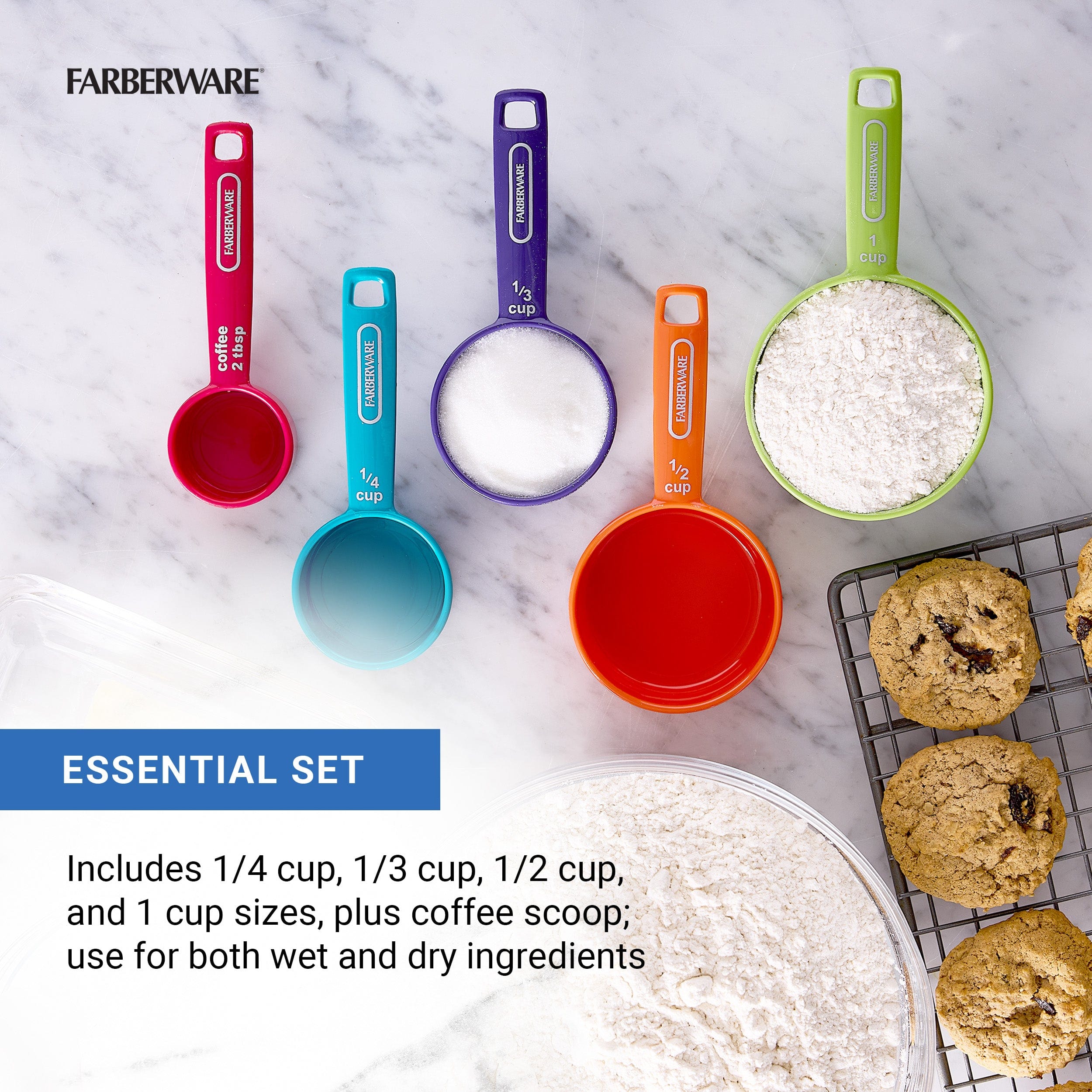 Farberware Professional Plastic Measuring Cups with Coffee Spoon, Set of 5, Colors may vary