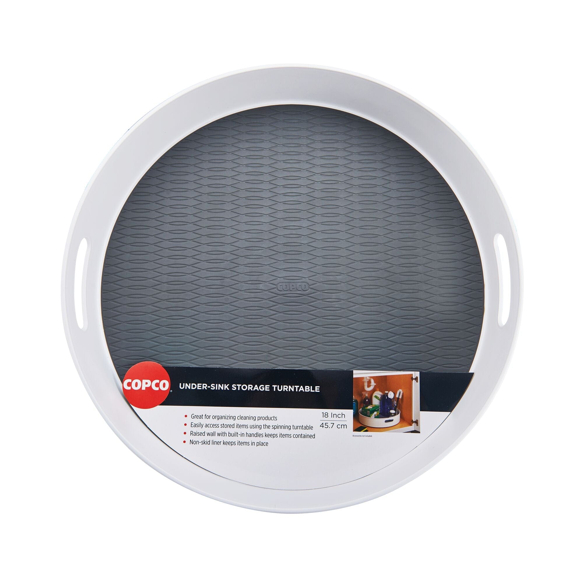 Copco Under-Sink Pantry and Cabinet Organizer, 18-Inch, Revolving Storage Solution, White and Gray