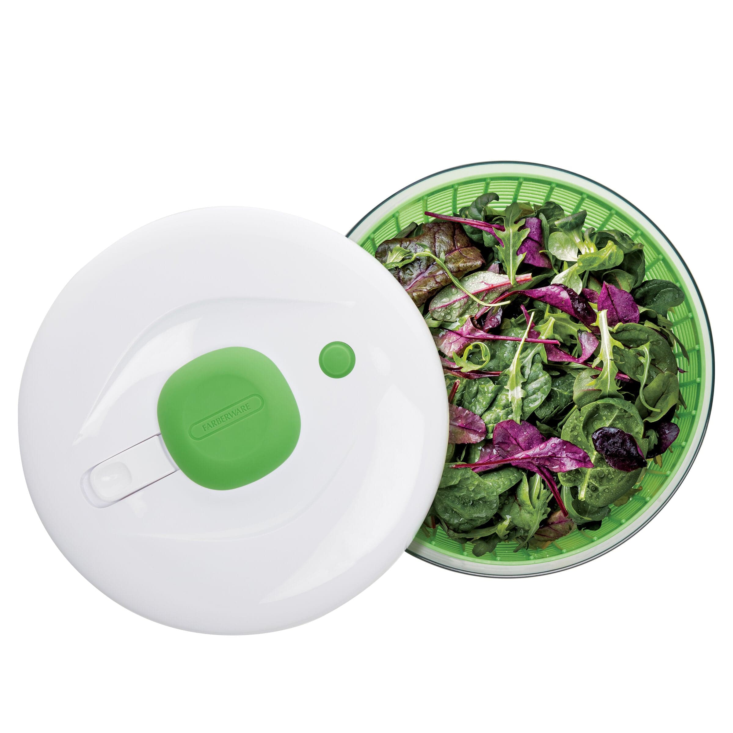 Farberware Pro Pump Salad Spinner with bowl, colander + built in draining system, Large 6.6 quart, Green