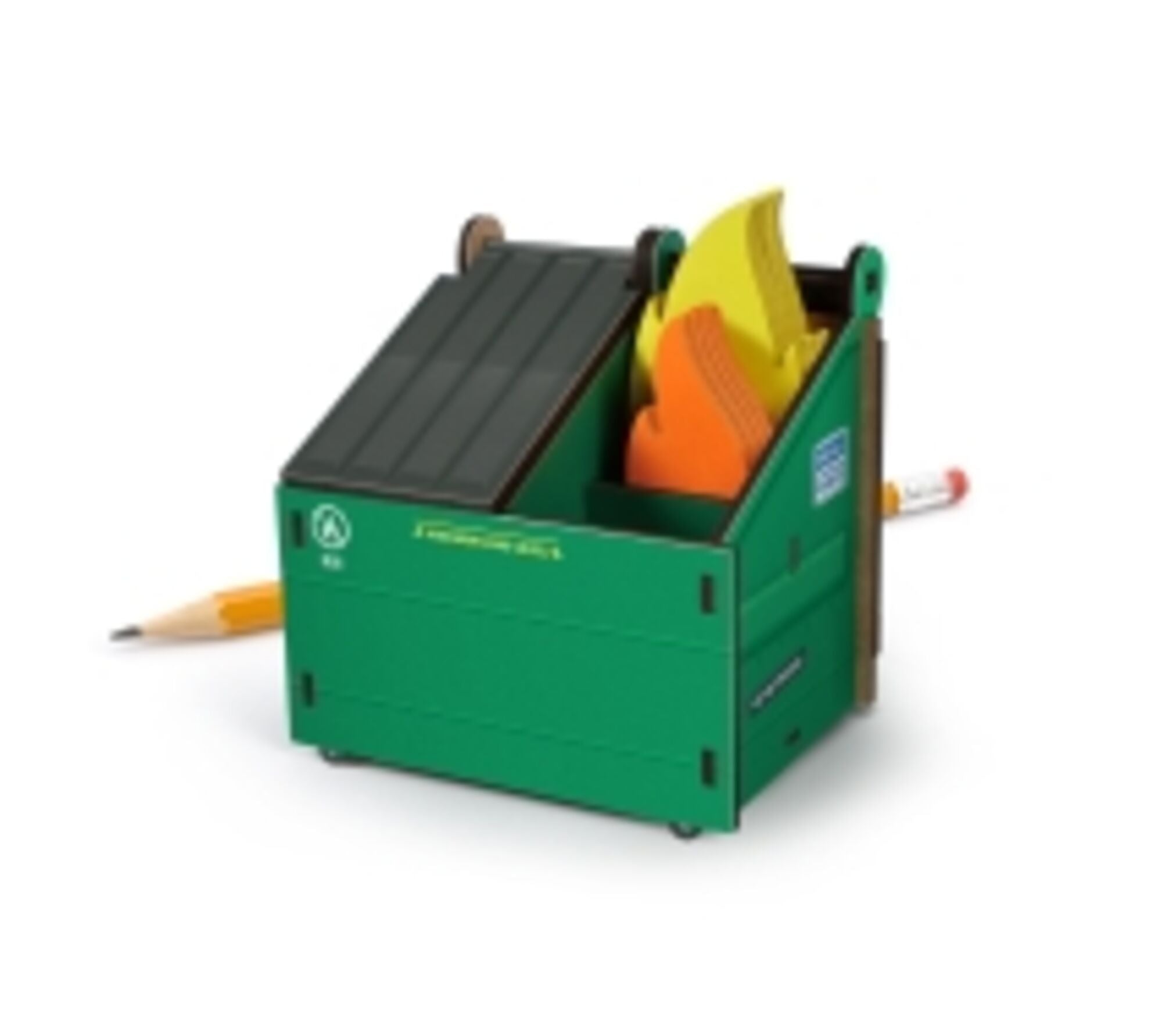 Genuine Fred DESK DUMPSTER Pencil Holder with Flame Note Cards, Desk and Office Supplies