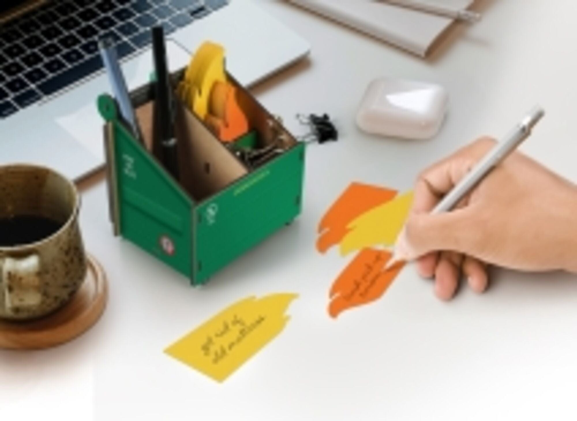 Genuine Fred DESK DUMPSTER Pencil Holder with Flame Note Cards, Desk and Office Supplies