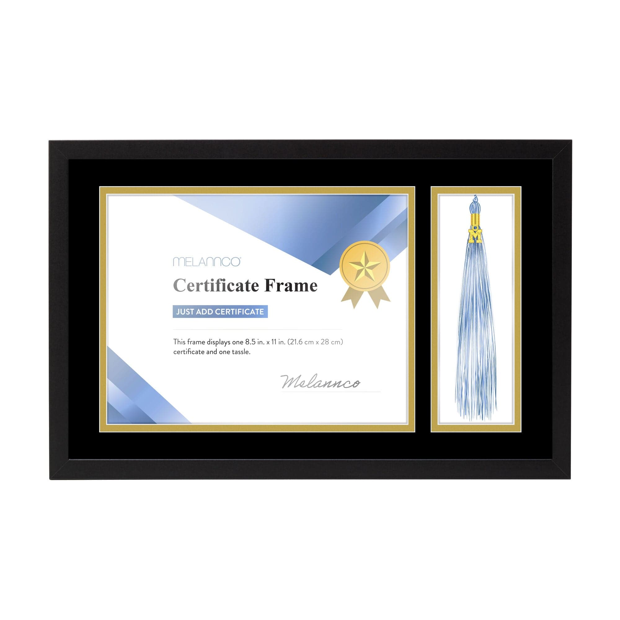 Melannco 18.8x12.1 Inch Black Wood Diploma Frame, Tassel Holder, for 8.5x11 Inch Certificate