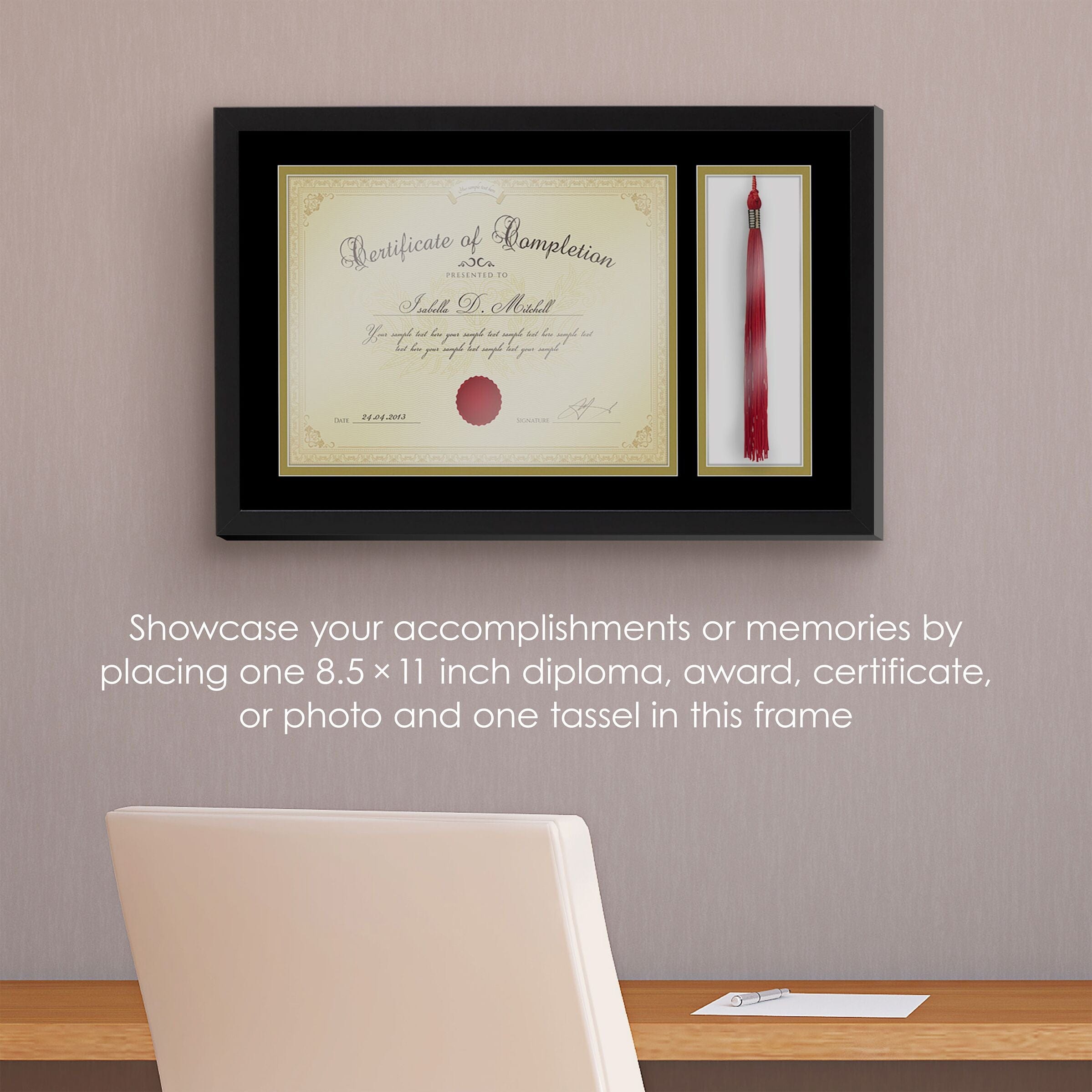 Melannco 18.8x12.1 Inch Black Wood Diploma Frame, Tassel Holder, for 8.5x11 Inch Certificate