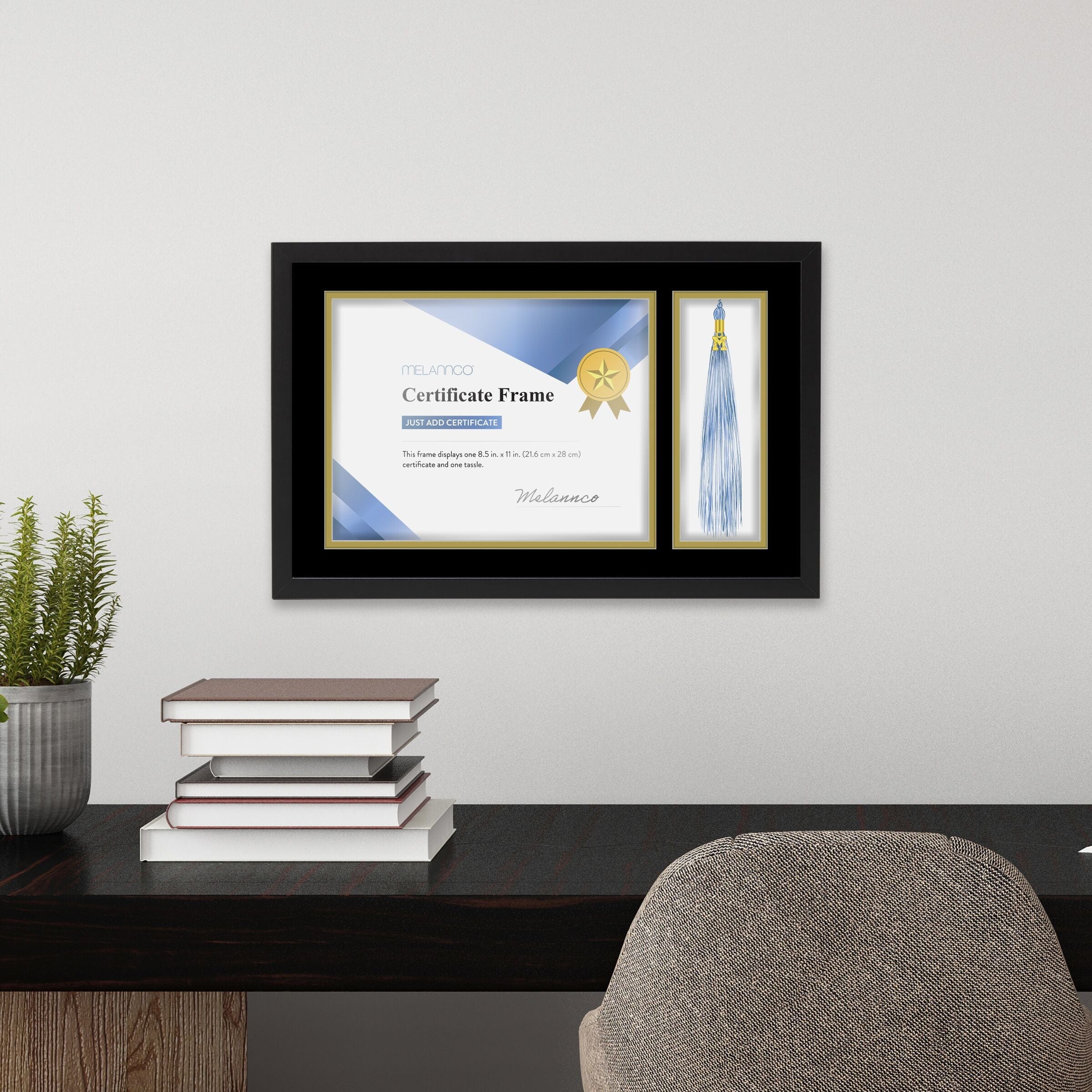 Melannco 18.8x12.1 Inch Black Wood Diploma Frame, Tassel Holder, for 8.5x11 Inch Certificate