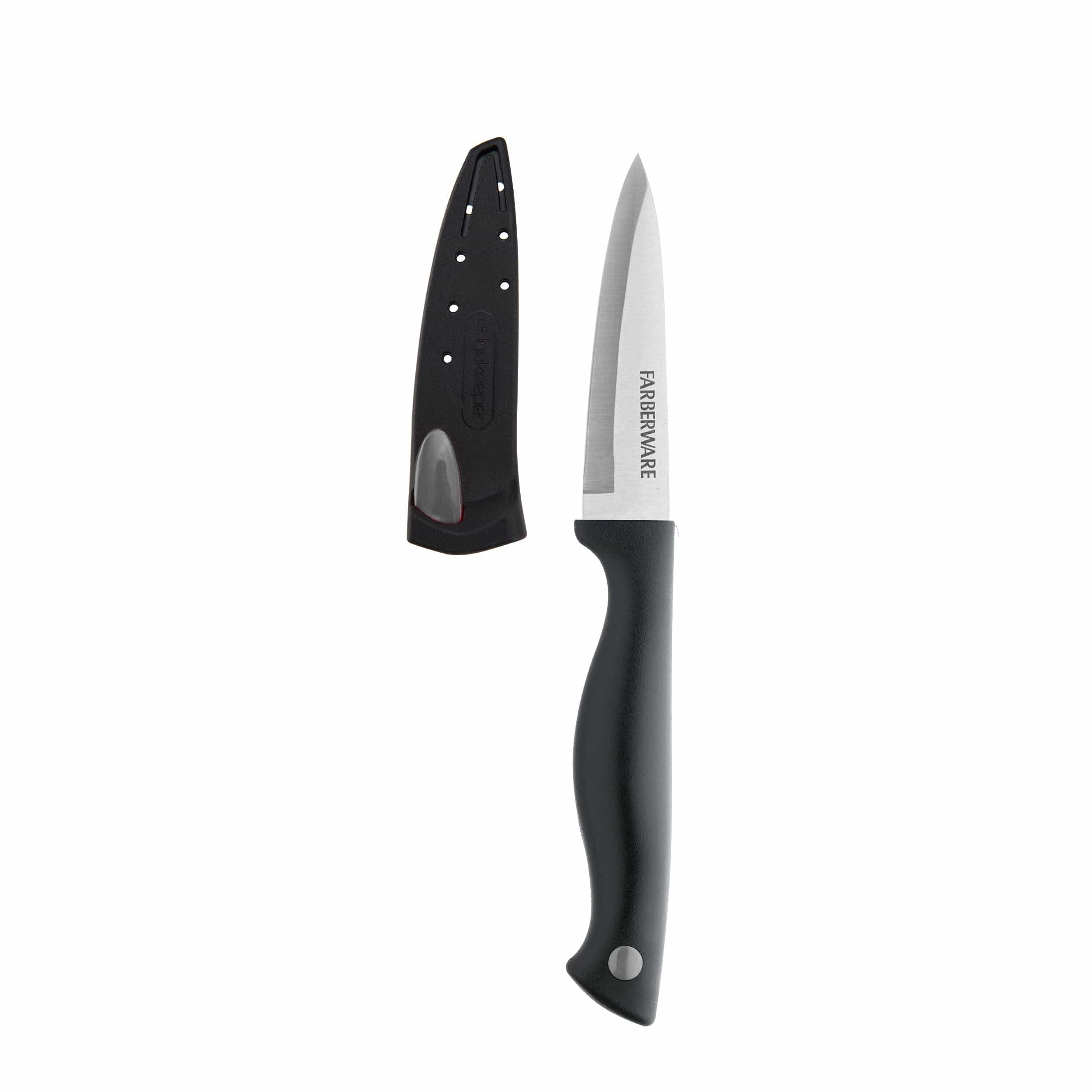 Farberware Edgekeeper 3.5-Inch Paring Knife with Self-Sharpening Blade Cover, High Carbon, Stainless Steel, Ergonomic Handle, Black