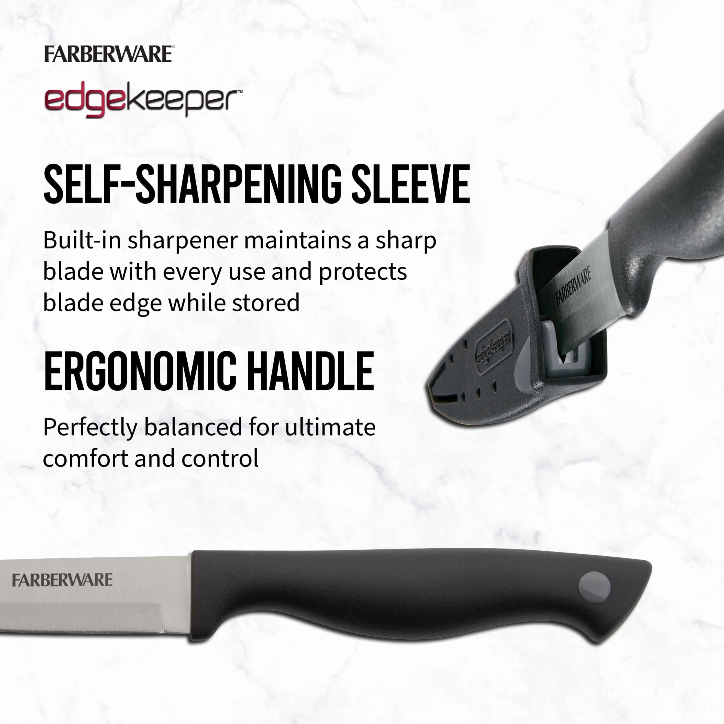 Farberware Edgekeeper 3.5-Inch Paring Knife with Self-Sharpening Blade Cover, High Carbon, Stainless Steel, Ergonomic Handle, Black