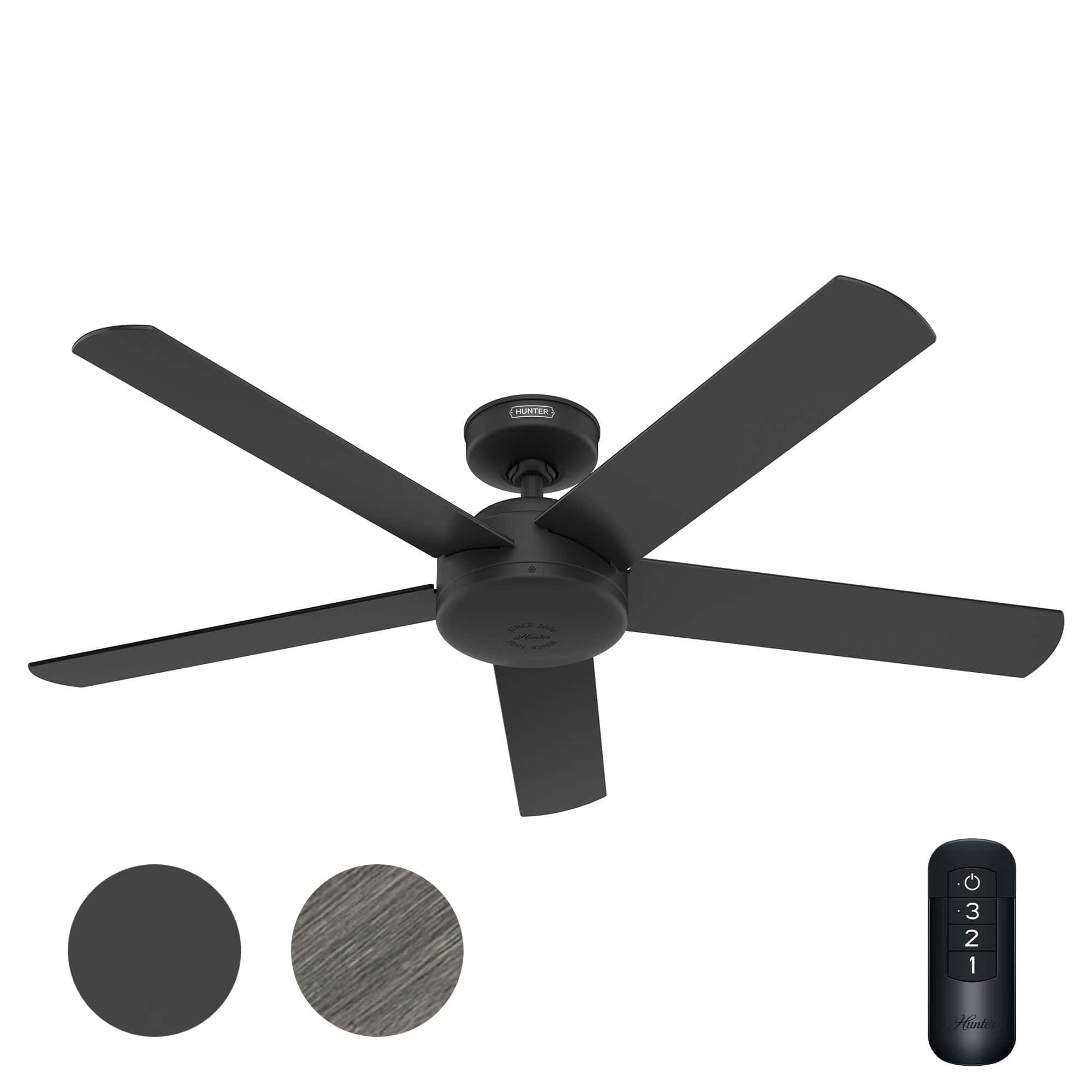 Hunter Fan 52 Inch Outdoor/Indoor Ceiling fan with Remote for Porch, Living Room, Office, Kitchen, Black - Certified Refurbished