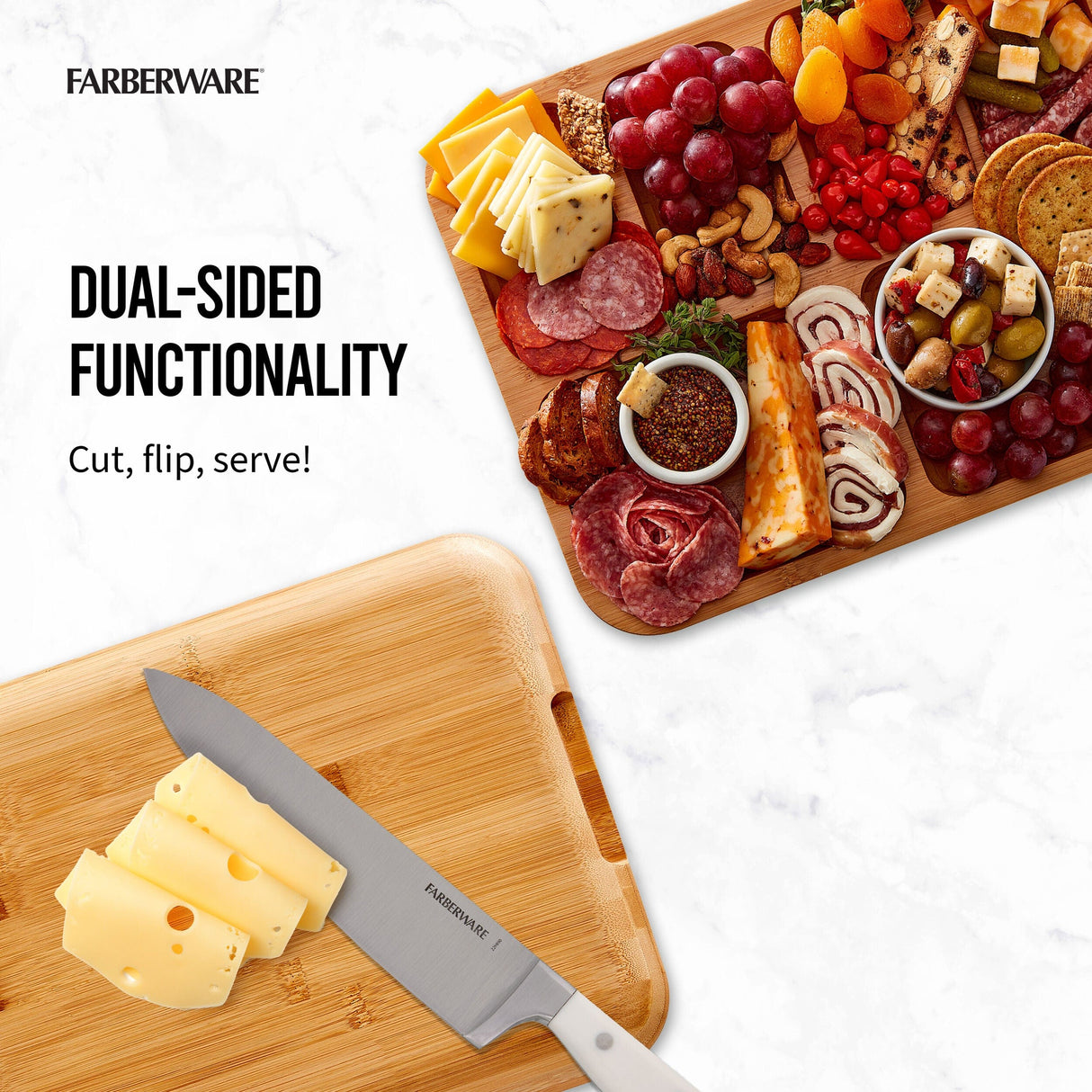 Farberware Build-a-Board Cutting Board with Compartments and Clear Locking Lid for Charcuterie, Snacks, and More-Make it. Take it. Enjoy it, 11x14 Inch, Bamboo