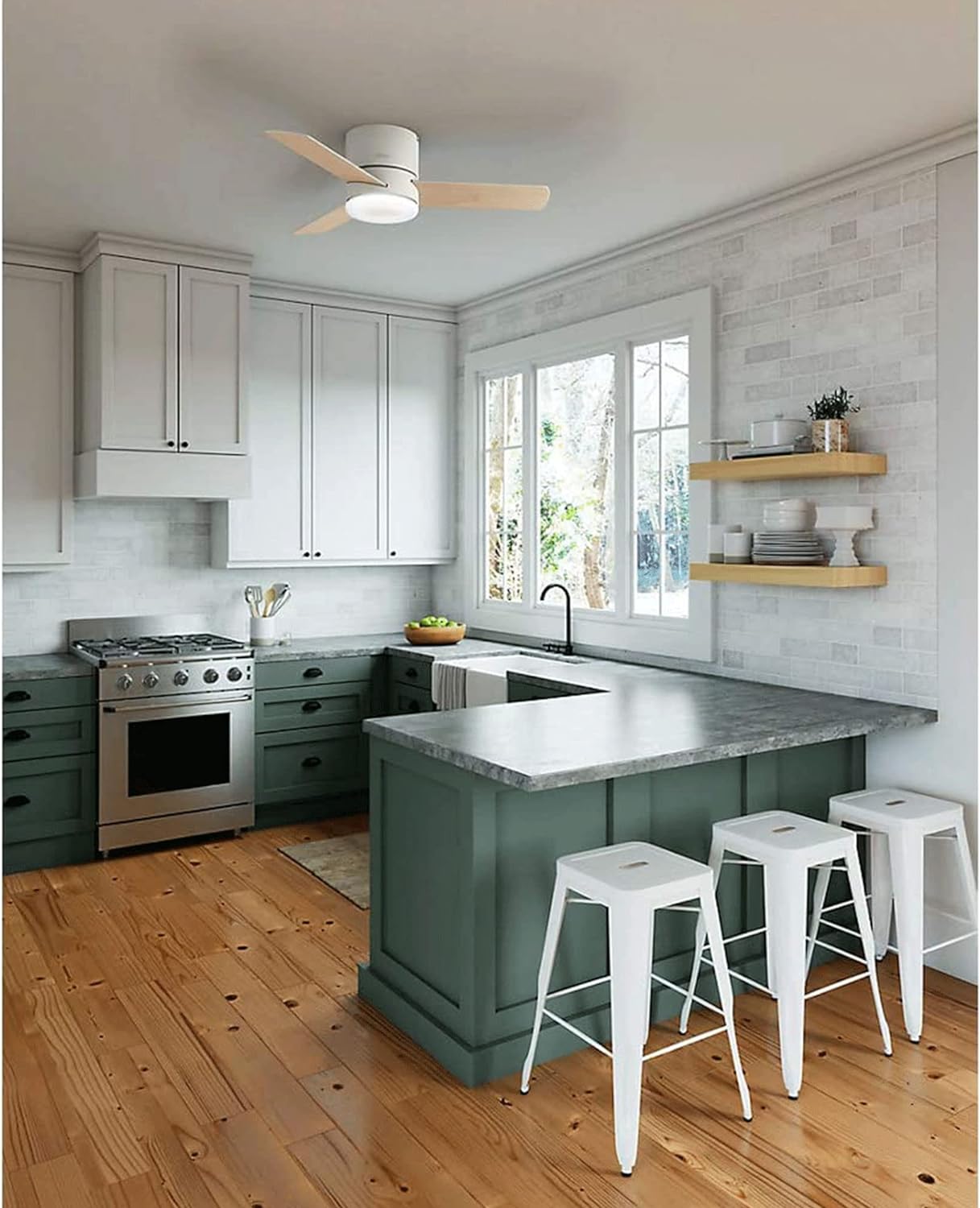 Hunter Fans 44" Low Profile Ultra Quiet Minimus Ceiling Fan with LED Light + Remote, Fresh White