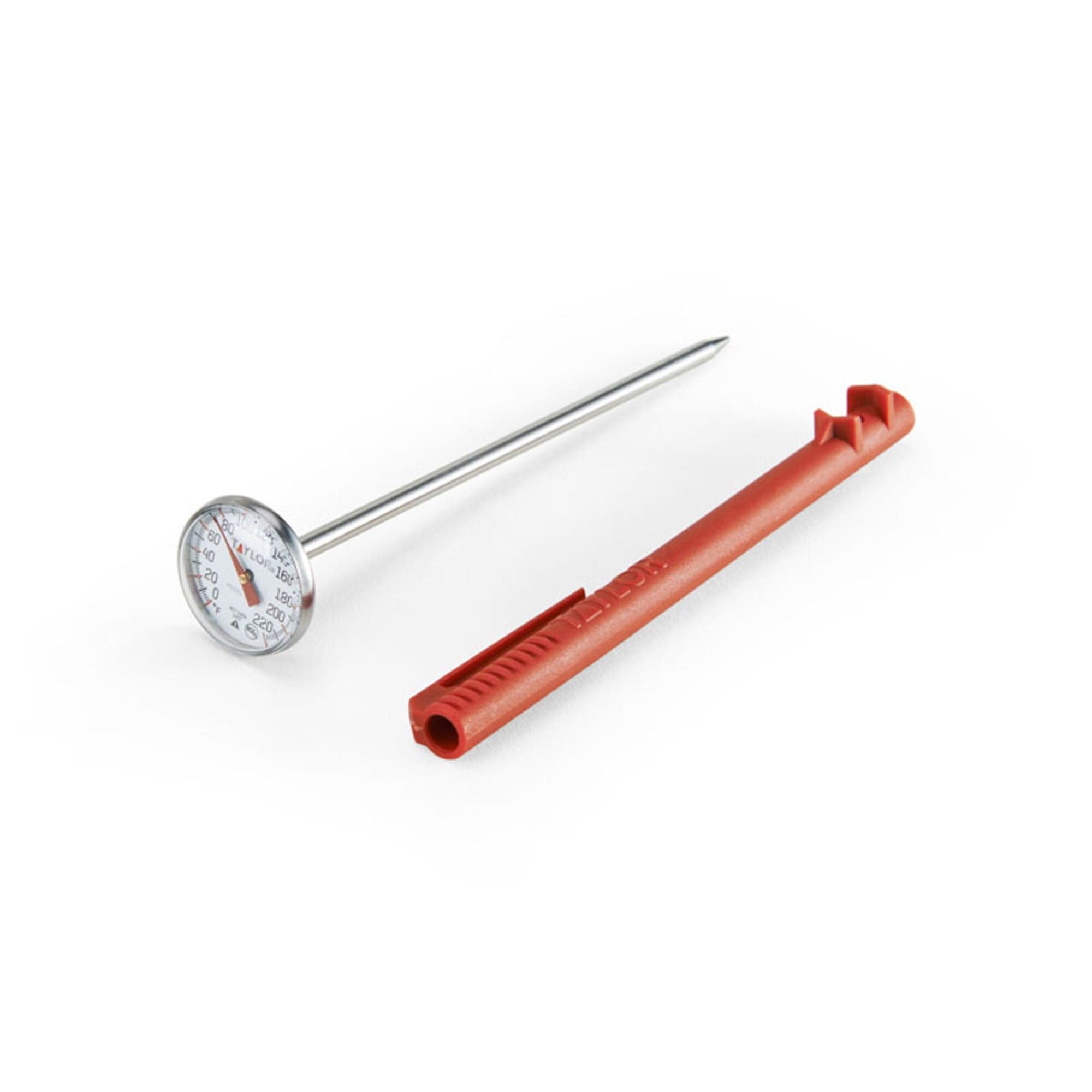 Taylor Instant Read Analog Meat Grill BBQ Cooking Kitchen Thermometer, Red Pocket Sleeve, Stainless Steel